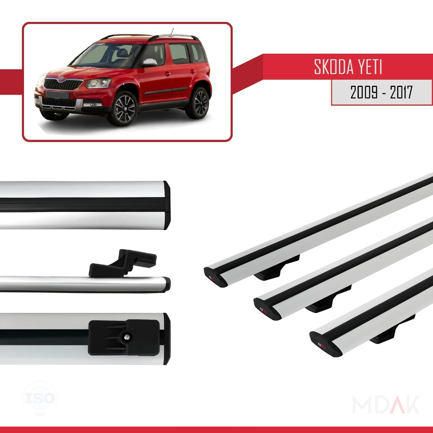 Skoda Yeti 2009-2017 Arası ile Uyumlu BASIC Model Ara Atkı Tavan Barı Gri 3 Adet - Görsel 3