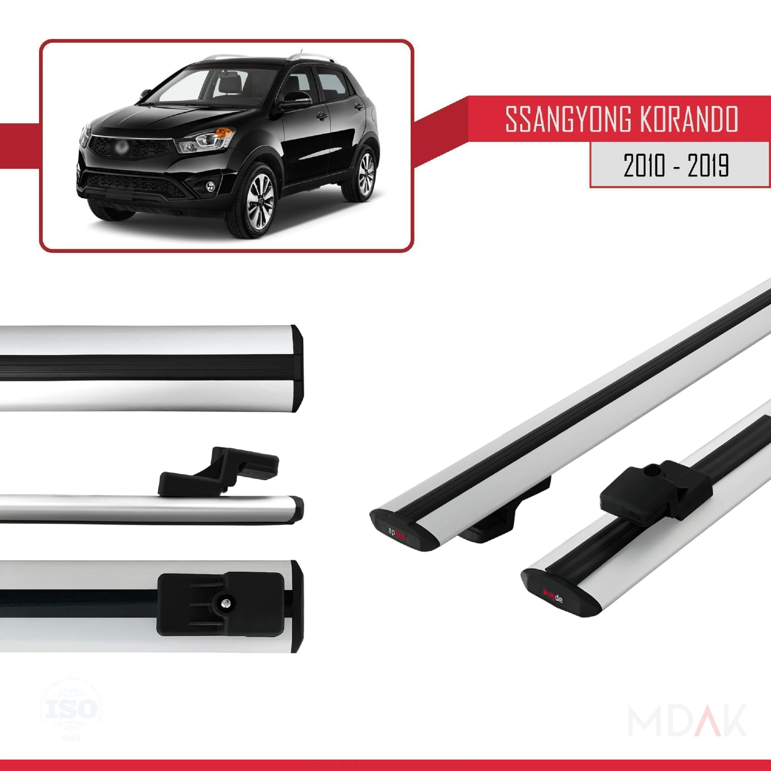 Ssangyong Korando 3 (C200) 2010-2019 Arası ile Uyumlu BASIC Model Ara Atkı Tavan Barı Gri 2 Adet - Görsel 3