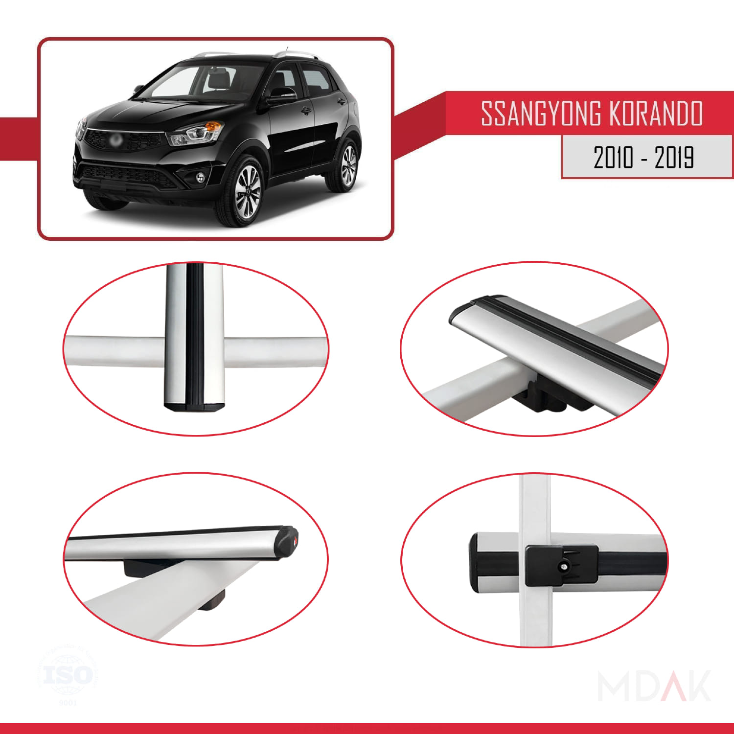 Ssangyong Korando 3 (C200) 2010-2019 Arası ile Uyumlu BASIC Model Ara Atkı Tavan Barı Gri 2 Adet - Görsel 4