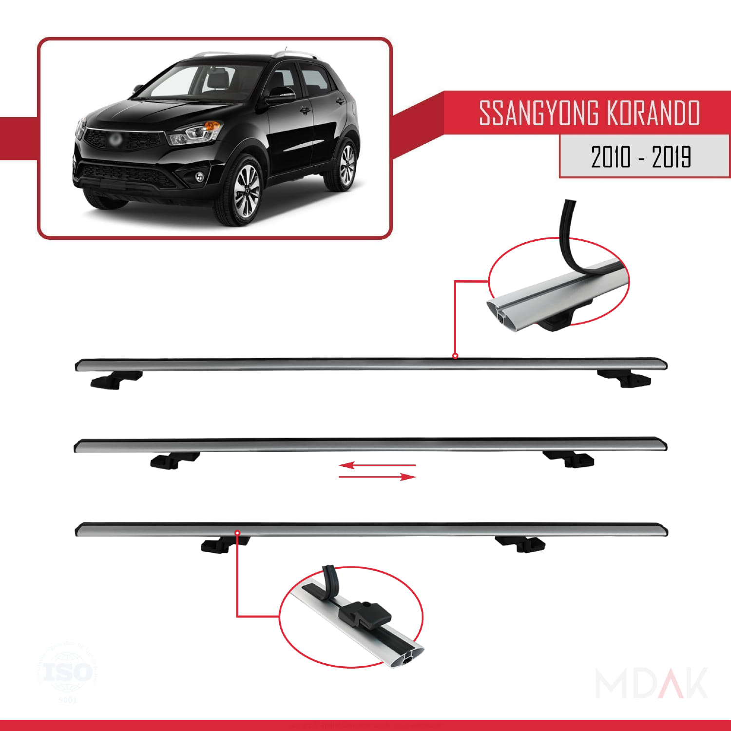 Ssangyong Korando 3 (C200) 2010-2019 Arası ile Uyumlu BASIC Model Ara Atkı Tavan Barı Gri 2 Adet - Görsel 5
