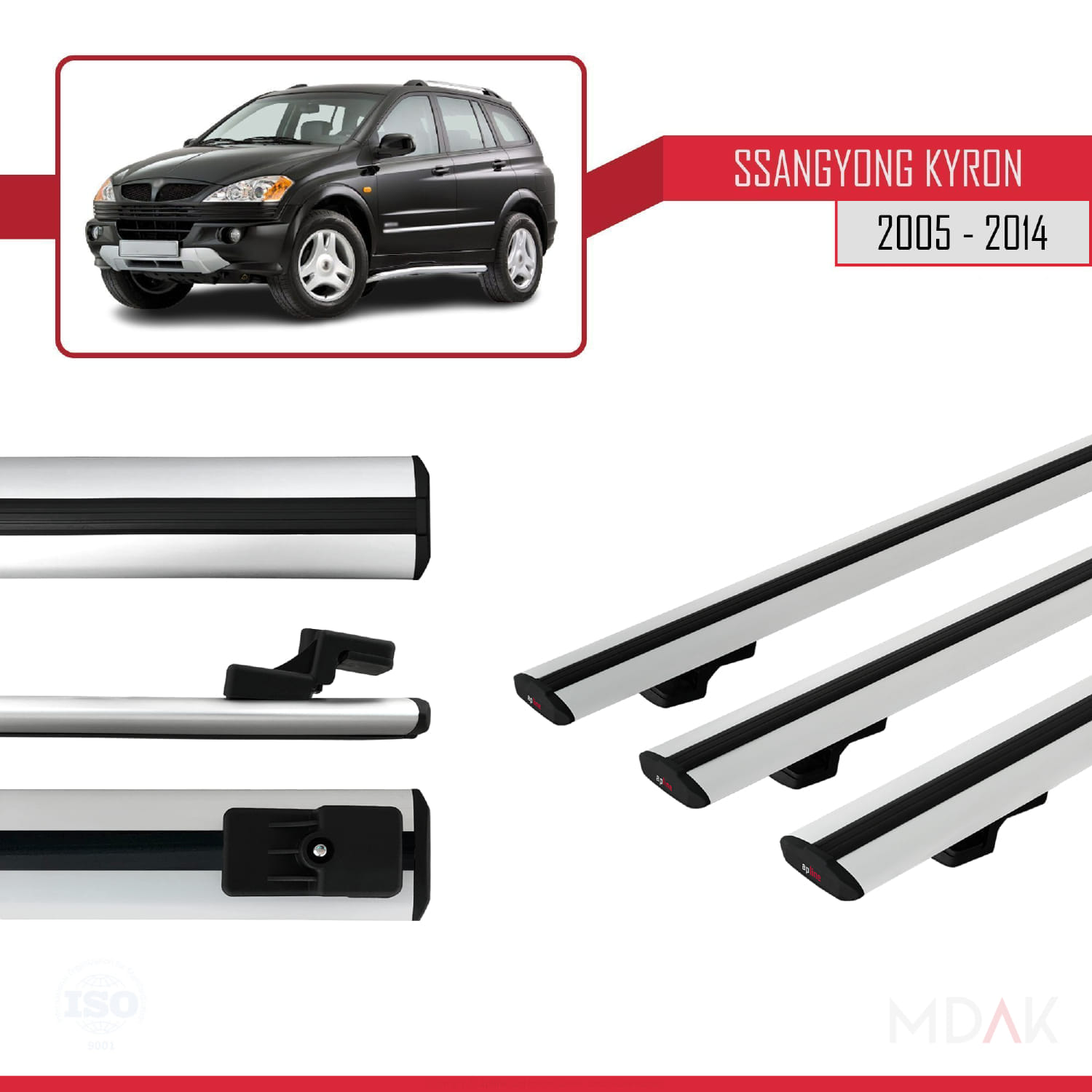 Ssangyong Kyron 2005-2014 Arası ile Uyumlu BASIC Model Ara Atkı Tavan Barı Gri 3 Adet - Görsel 3