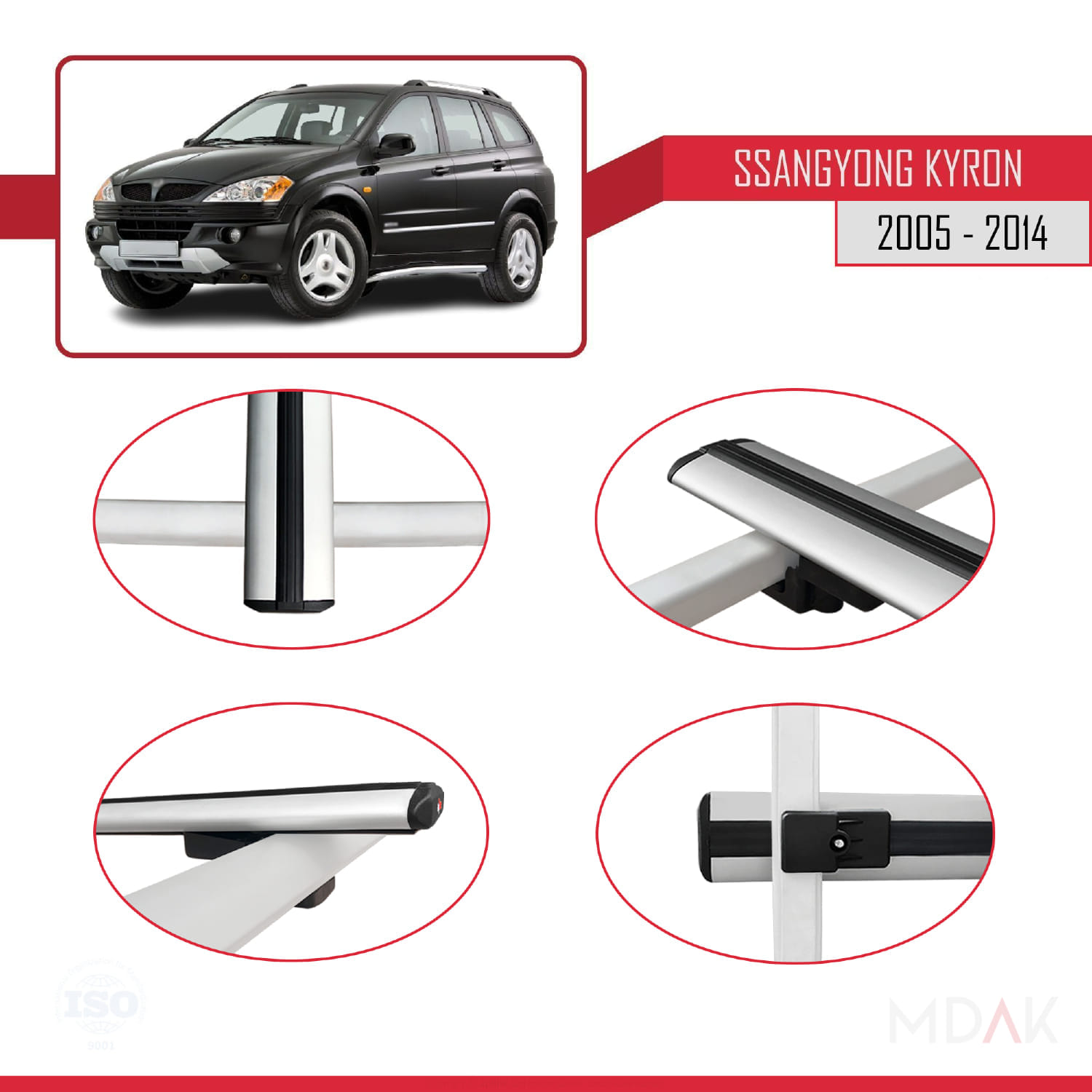 Ssangyong Kyron 2005-2014 Arası ile Uyumlu BASIC Model Ara Atkı Tavan Barı Gri 3 Adet - Görsel 4
