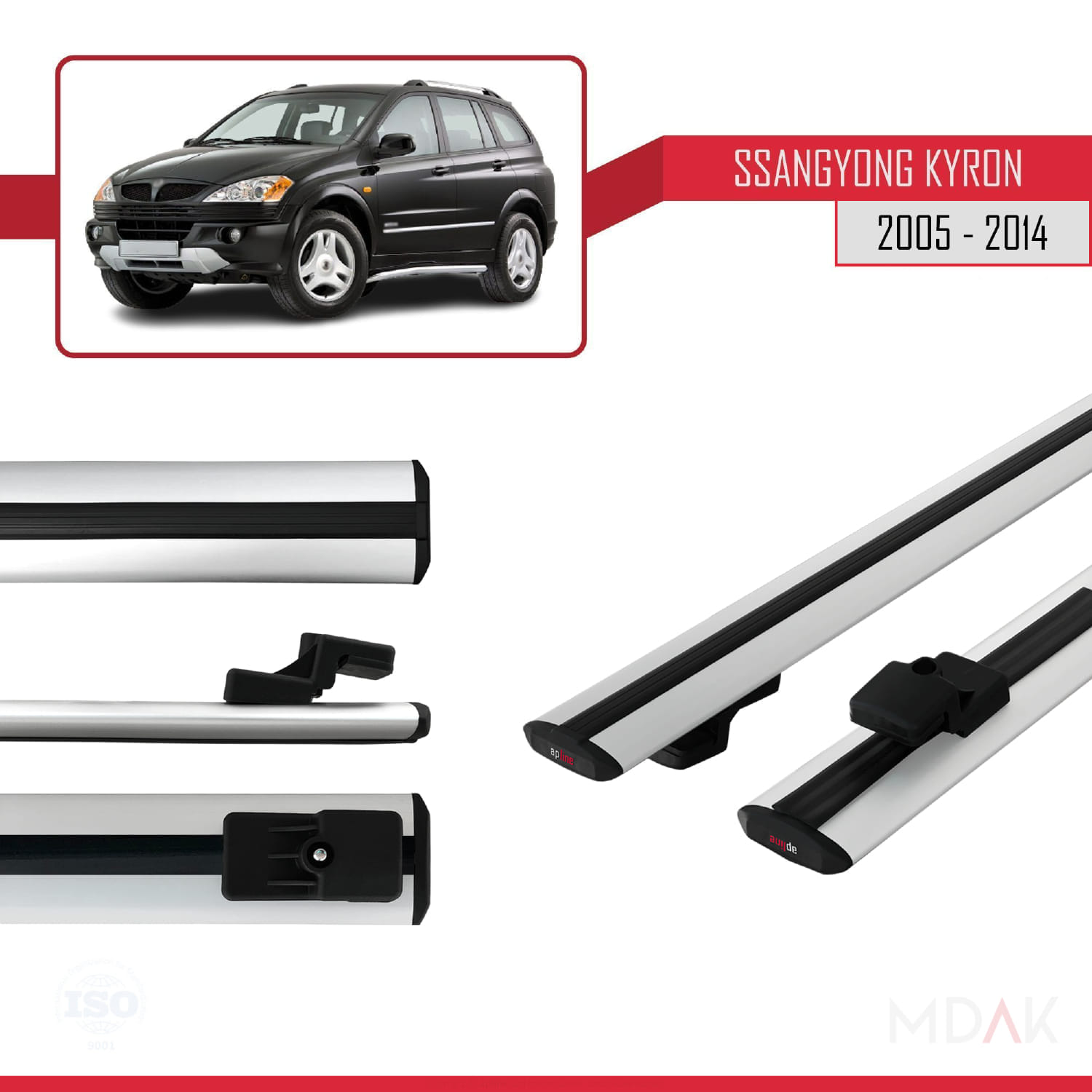 Ssangyong Kyron 2005-2014 Arası ile Uyumlu BASIC Model Ara Atkı Tavan Barı Gri 2 Adet - Görsel 3