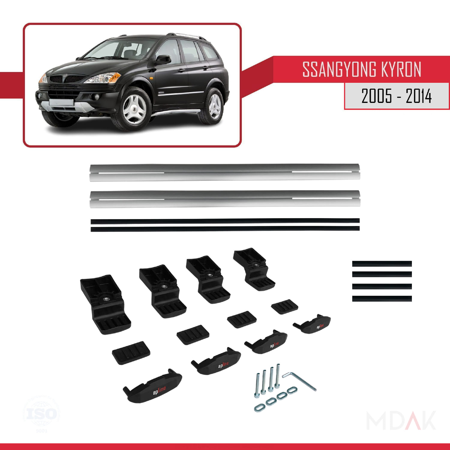 Ssangyong Kyron 2005-2014 Arası ile Uyumlu BASIC Model Ara Atkı Tavan Barı Gri 2 Adet - Görsel 6