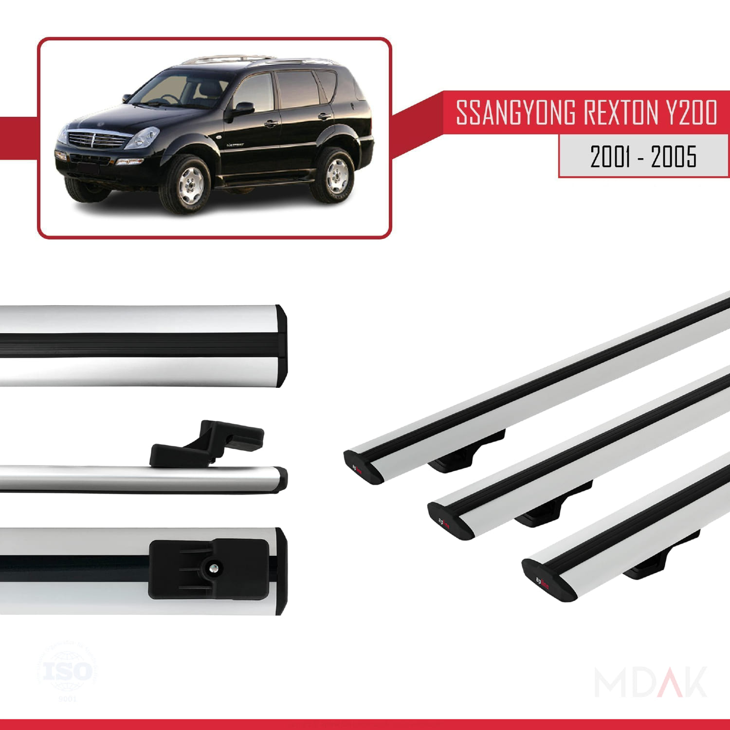 Ssangyong Rexton (Y200) 2001-2005 Arası ile Uyumlu BASIC Model Ara Atkı Tavan Barı Gri 3 Adet - Görsel 3