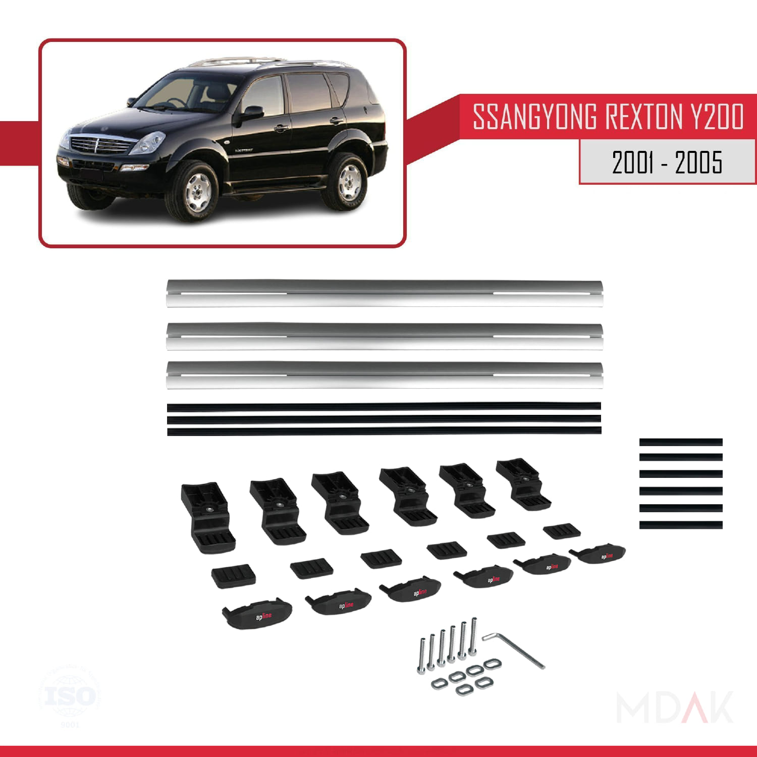 Ssangyong Rexton (Y200) 2001-2005 Arası ile Uyumlu BASIC Model Ara Atkı Tavan Barı Gri 3 Adet - Görsel 6