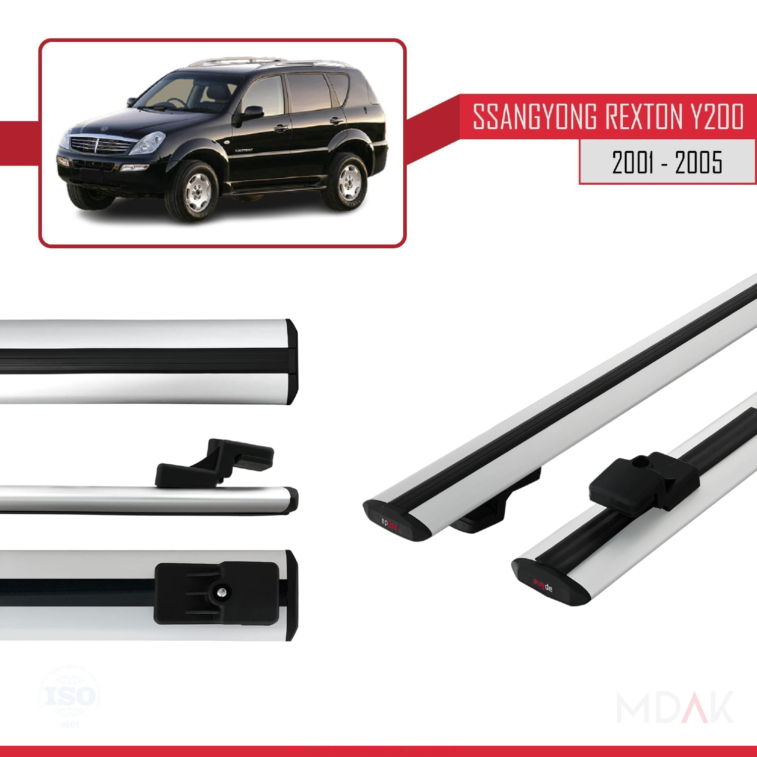 Ssangyong Rexton (Y200) 2001-2005 Arası ile Uyumlu BASIC Model Ara Atkı Tavan Barı Gri 2 Adet - Görsel 3