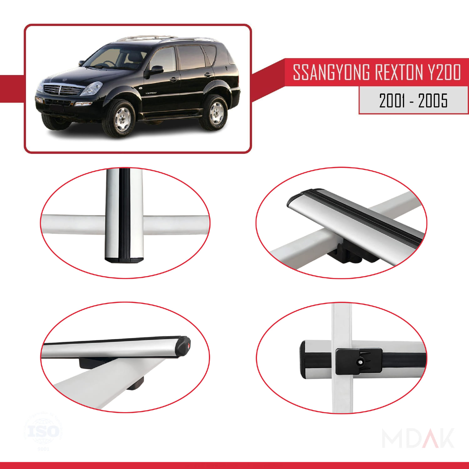 Ssangyong Rexton (Y200) 2001-2005 Arası ile Uyumlu BASIC Model Ara Atkı Tavan Barı Gri 2 Adet - Görsel 4