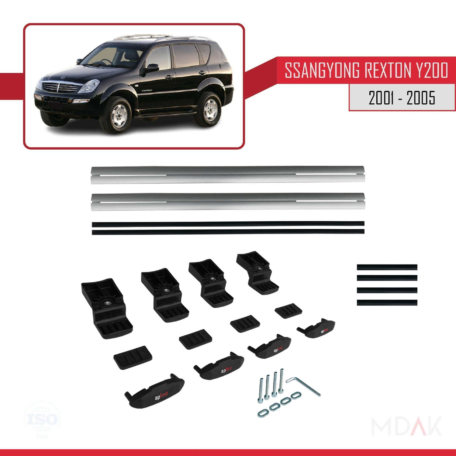 Ssangyong Rexton (Y200) 2001-2005 Arası ile Uyumlu BASIC Model Ara Atkı Tavan Barı Gri 2 Adet - Görsel 6