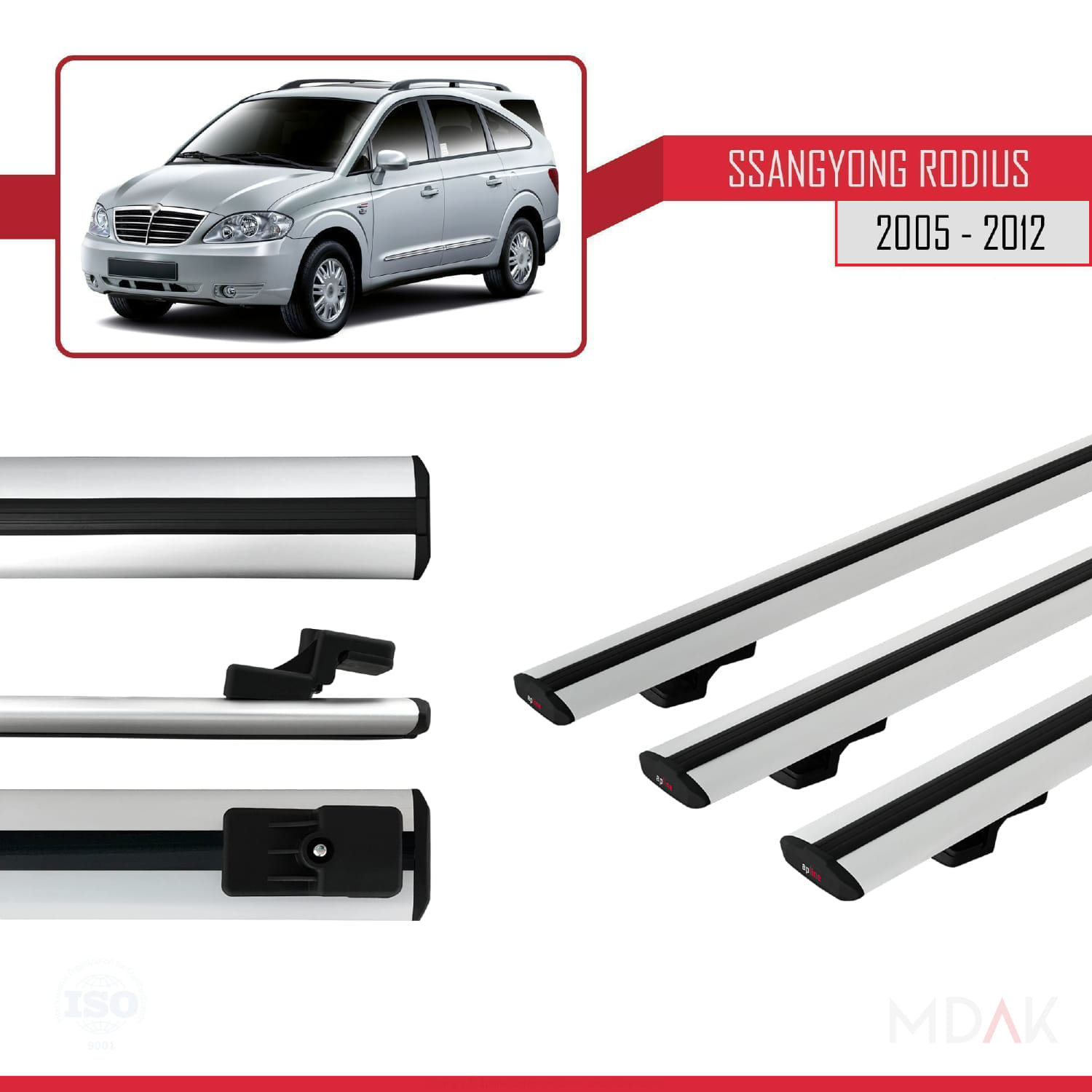 Ssangyong Rodius 2005-2012 Arası ile Uyumlu BASIC Model Ara Atkı Tavan Barı Gri 3 Adet - Görsel 3