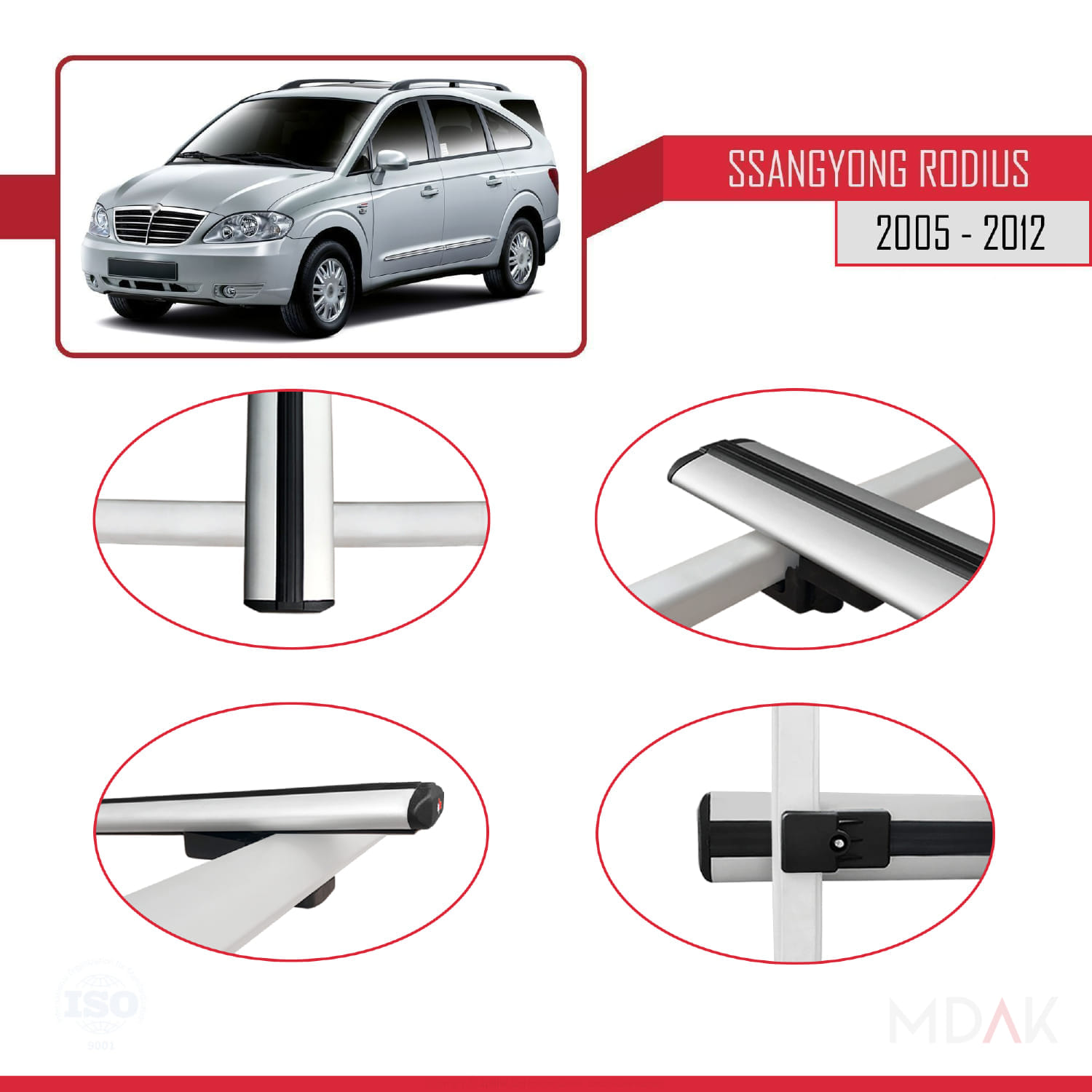 Ssangyong Rodius 2005-2012 Arası ile Uyumlu BASIC Model Ara Atkı Tavan Barı Gri 3 Adet - Görsel 4