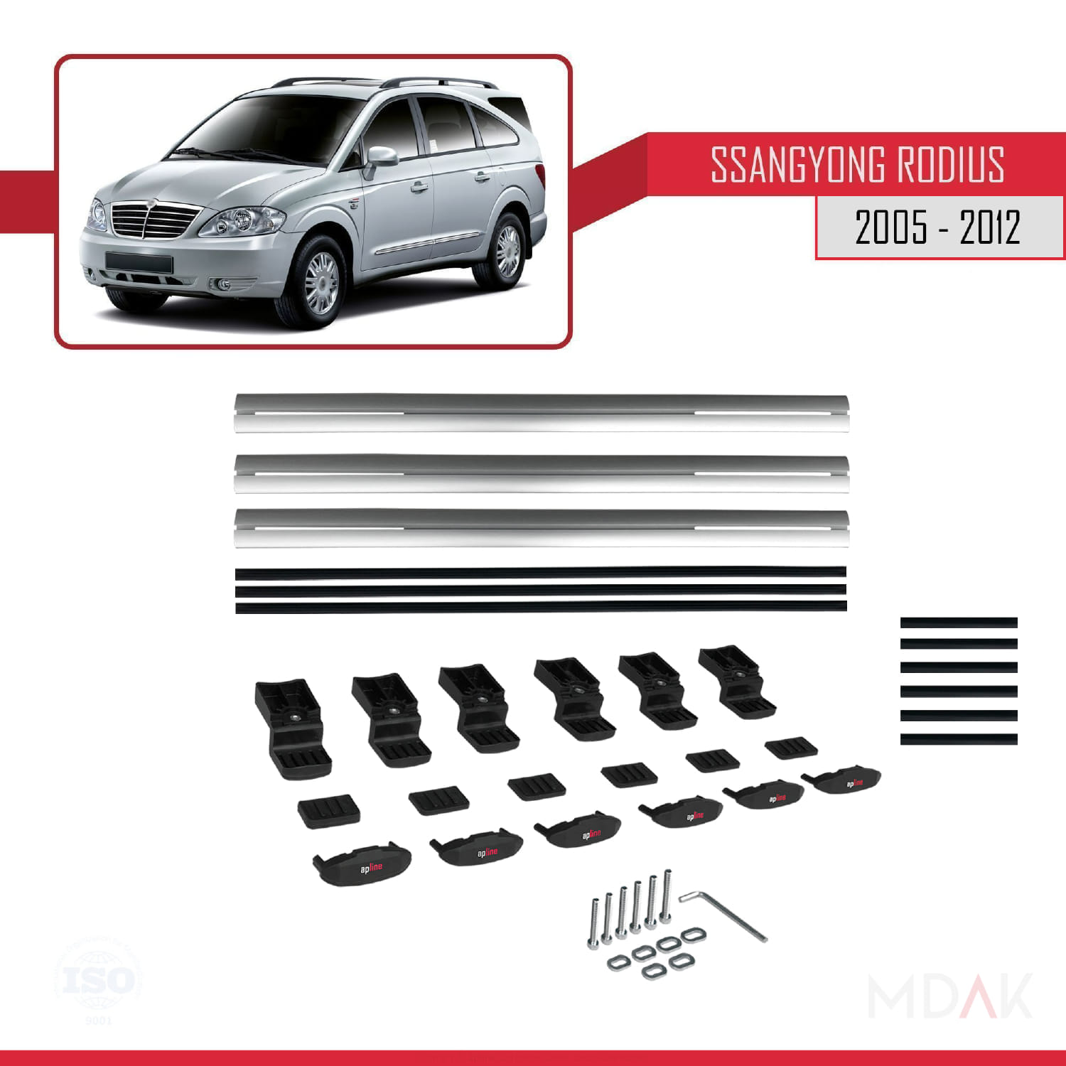 Ssangyong Rodius 2005-2012 Arası ile Uyumlu BASIC Model Ara Atkı Tavan Barı Gri 3 Adet - Görsel 6
