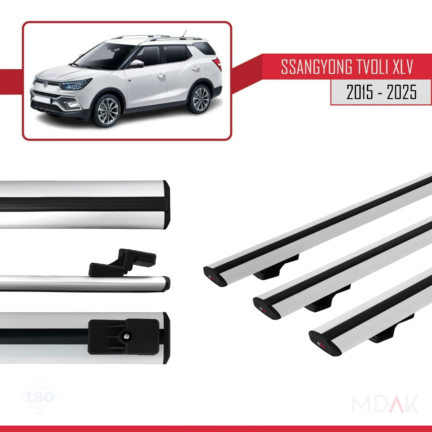 Ssangyong Tivoli XLV 2015-2023 Arası ile Uyumlu BASIC Model Ara Atkı Tavan Barı Gri 3 Adet - Görsel 3