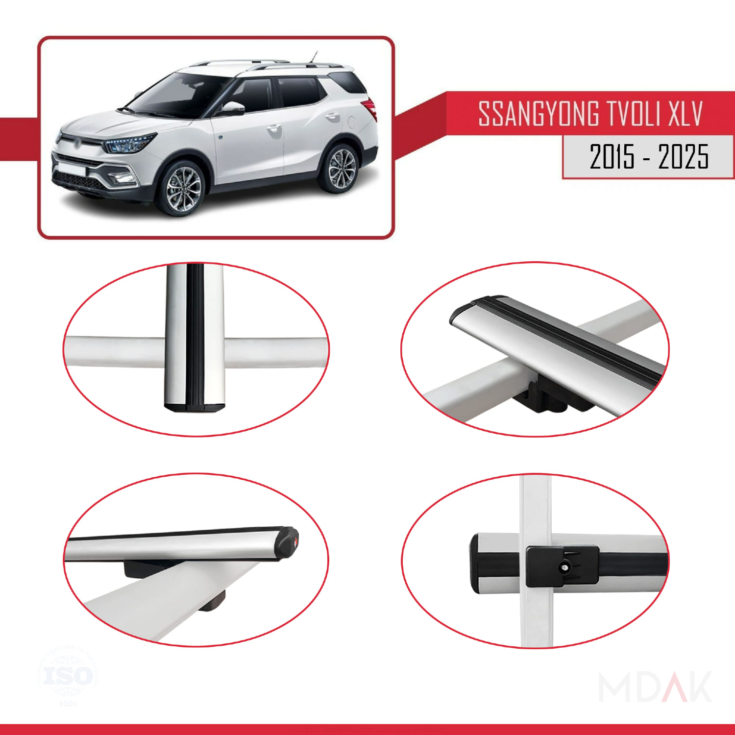 Ssangyong Tivoli XLV 2015-2023 Arası ile Uyumlu BASIC Model Ara Atkı Tavan Barı Gri 3 Adet - Görsel 4