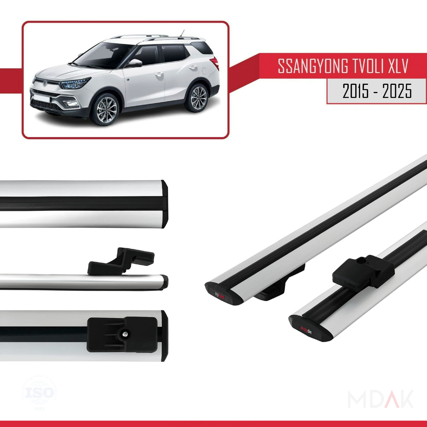 Ssangyong Tivoli XLV 2015-2023 Arası ile Uyumlu BASIC Model Ara Atkı Tavan Barı Gri 2 Adet - Görsel 3