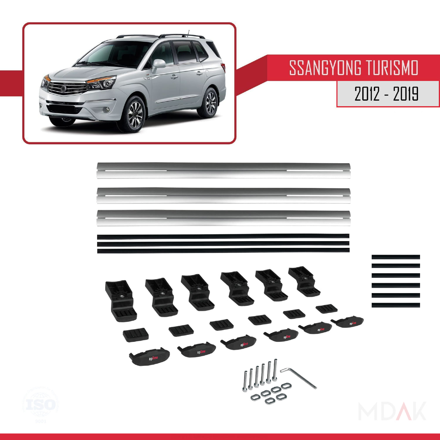Ssangyong Turismo 2012-2019 Arası ile Uyumlu BASIC Model Ara Atkı Tavan Barı Gri 3 Adet - Görsel 6