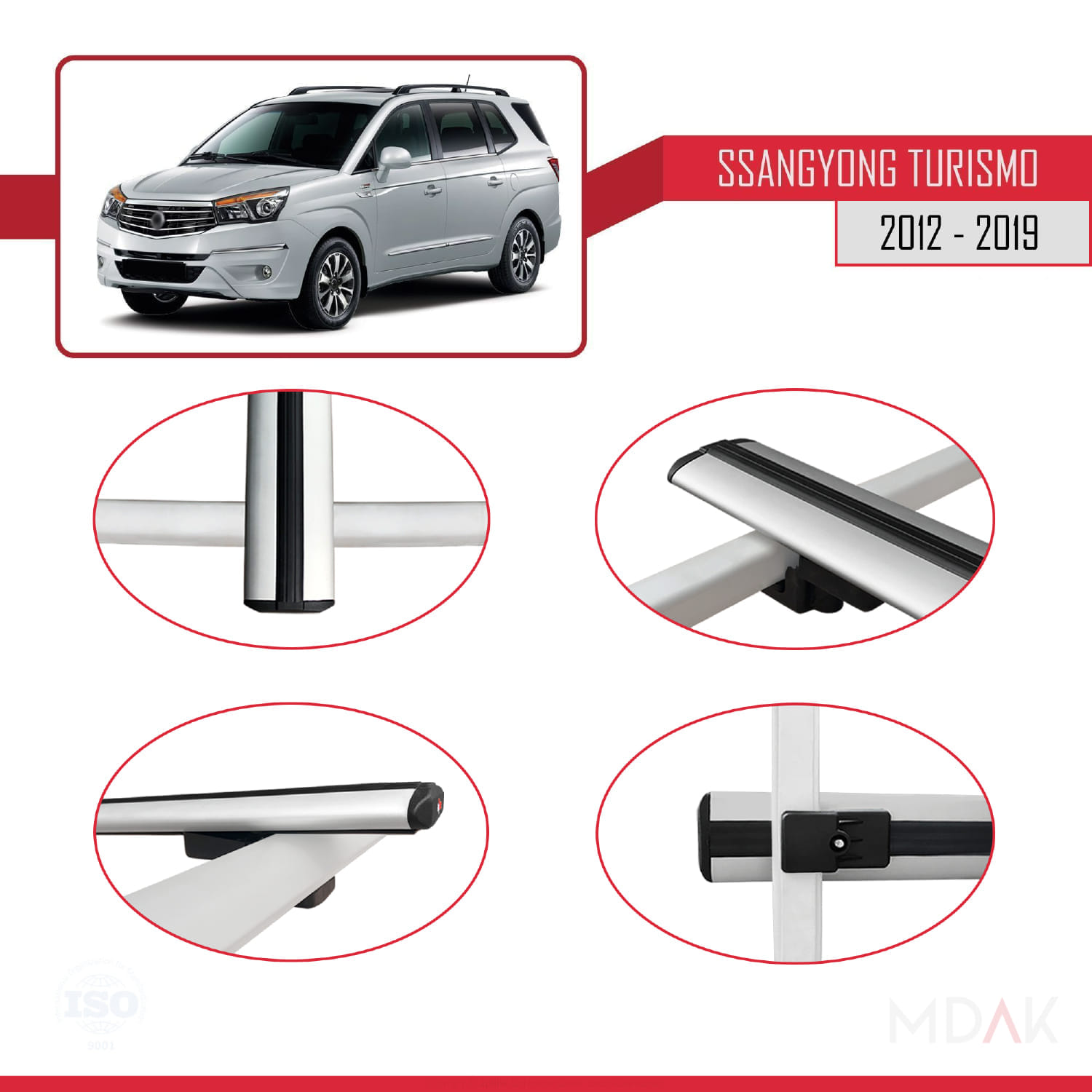 Ssangyong Turismo 2012-2019 Arası ile Uyumlu BASIC Model Ara Atkı Tavan Barı Gri 2 Adet - Görsel 4