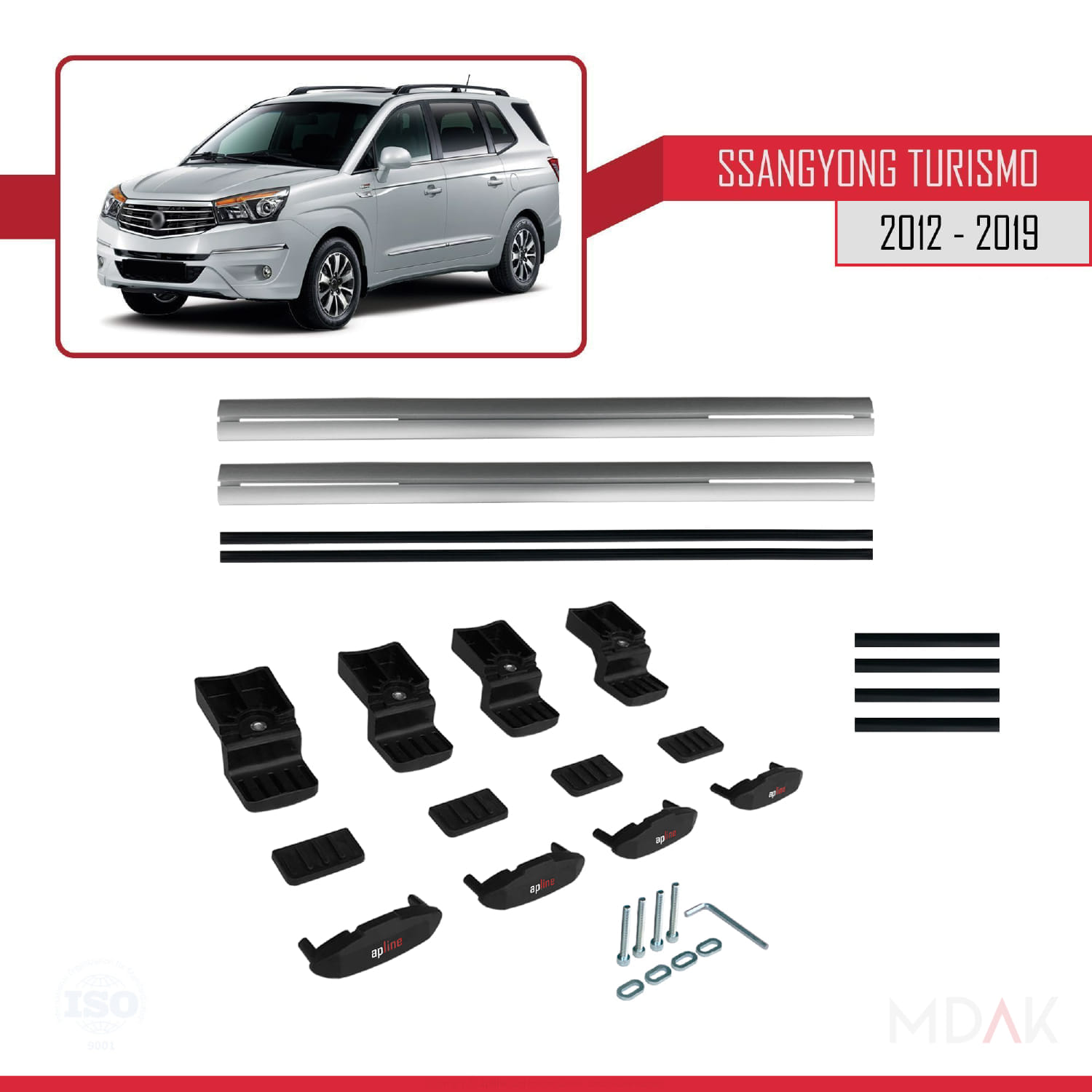 Ssangyong Turismo 2012-2019 Arası ile Uyumlu BASIC Model Ara Atkı Tavan Barı Gri 2 Adet - Görsel 6