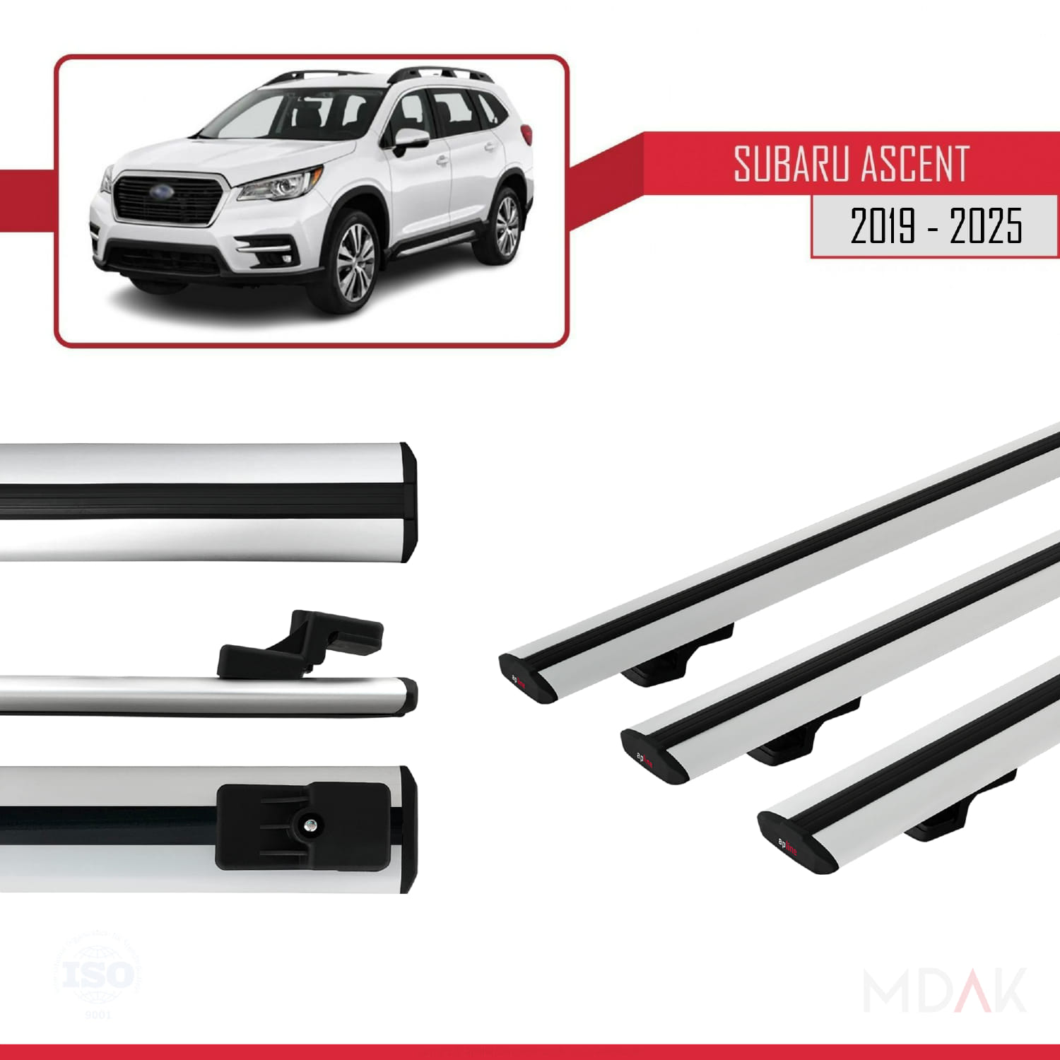 Subaru Ascent 2019 ve Sonrası ile Uyumlu BASIC Model Ara Atkı Tavan Barı Gri 3 Adet - Görsel 3
