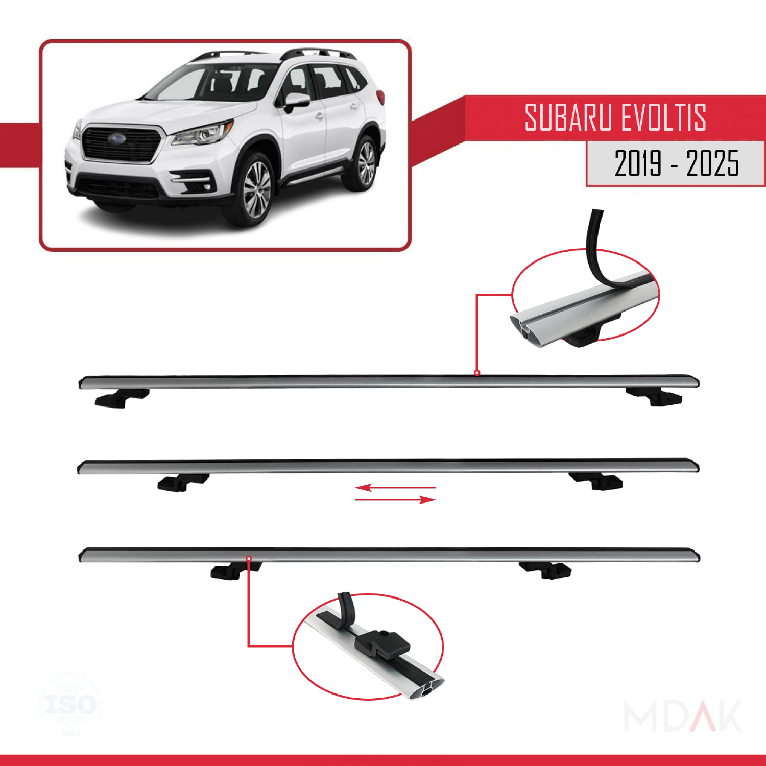 Subaru Evoltis 2019 ve Sonrası ile Uyumlu BASIC Model Ara Atkı Tavan Barı Gri 2 Adet - Görsel 5