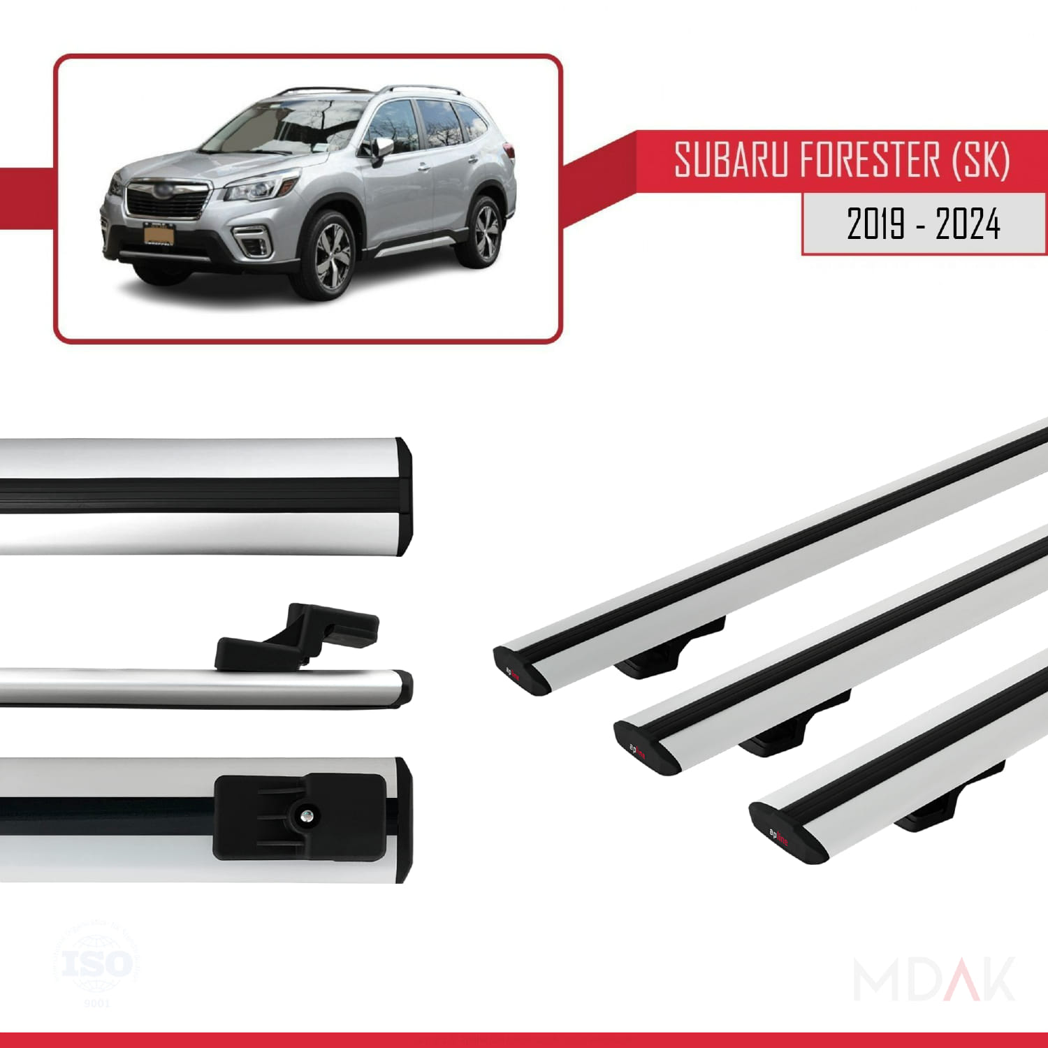 Subaru Forester 5 (SK) 2019-2024 Arası ile Uyumlu BASIC Model Ara Atkı Tavan Barı Gri 3 Adet - Görsel 3