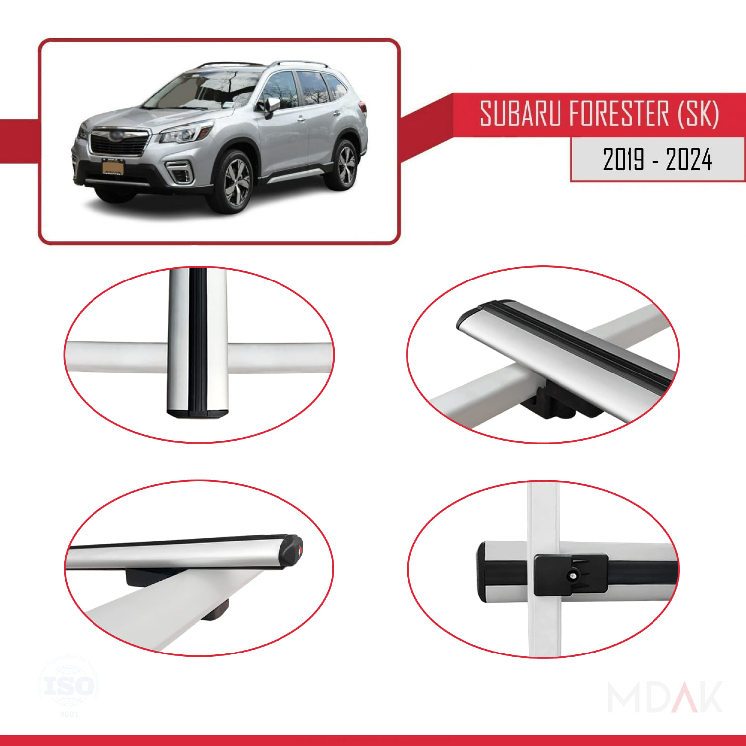 Subaru Forester 5 (SK) 2019-2024 Arası ile Uyumlu BASIC Model Ara Atkı Tavan Barı Gri 3 Adet - Görsel 4