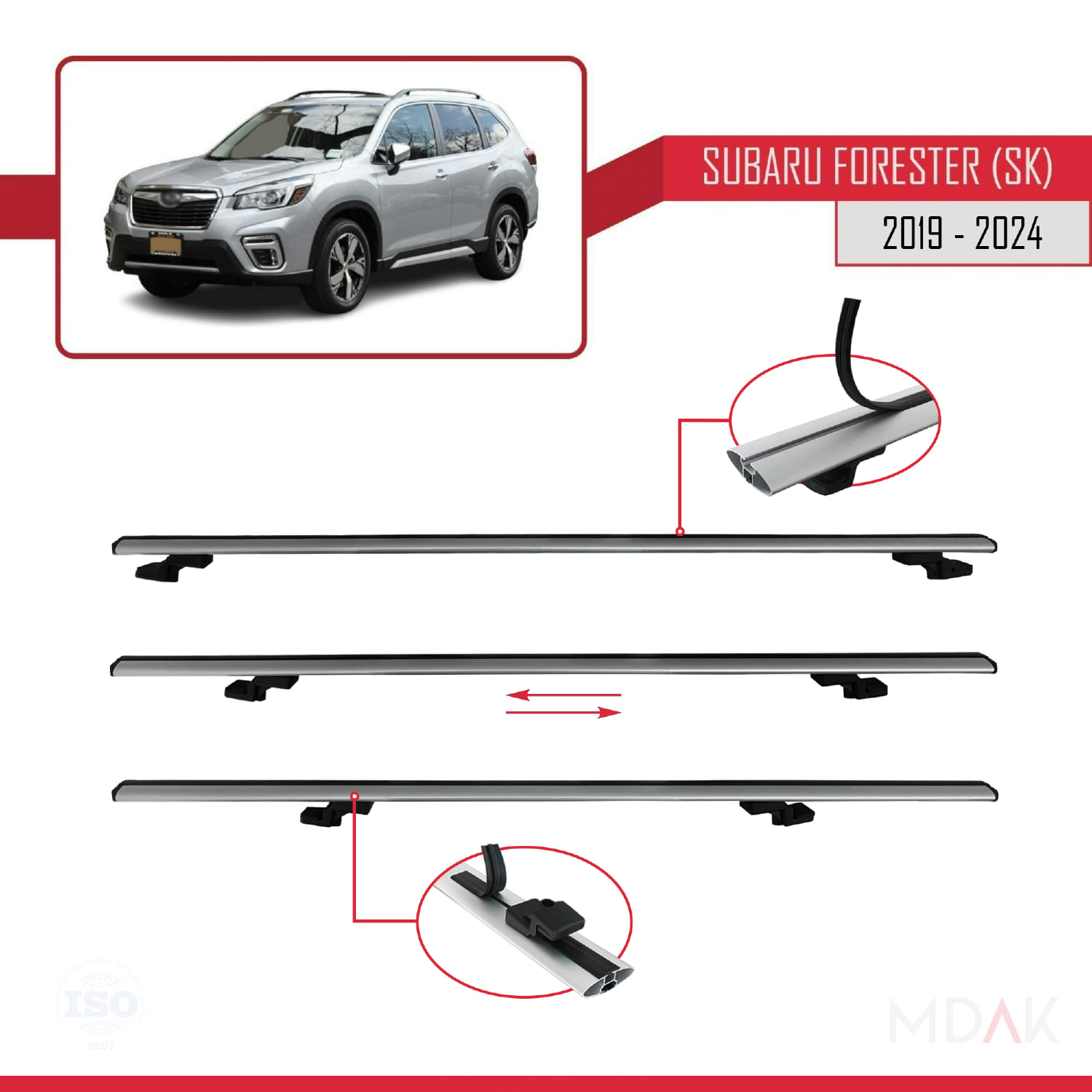 Subaru Forester 5 (SK) 2019-2024 Arası ile Uyumlu BASIC Model Ara Atkı Tavan Barı Gri 2 Adet - Görsel 5