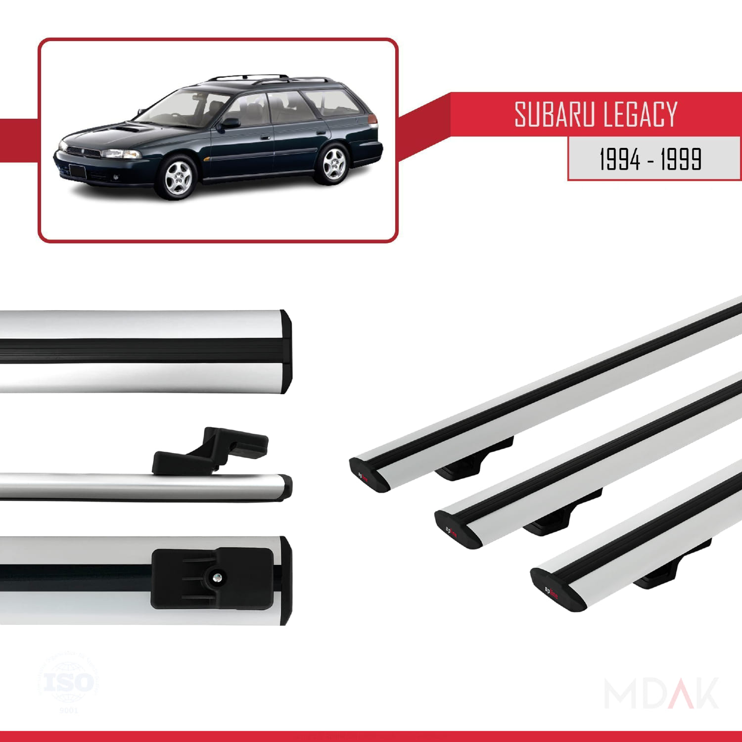 Subaru Legacy 2 (BD) 1994-1999 Arası ile Uyumlu BASIC Model Ara Atkı Tavan Barı Gri 3 Adet - Görsel 3