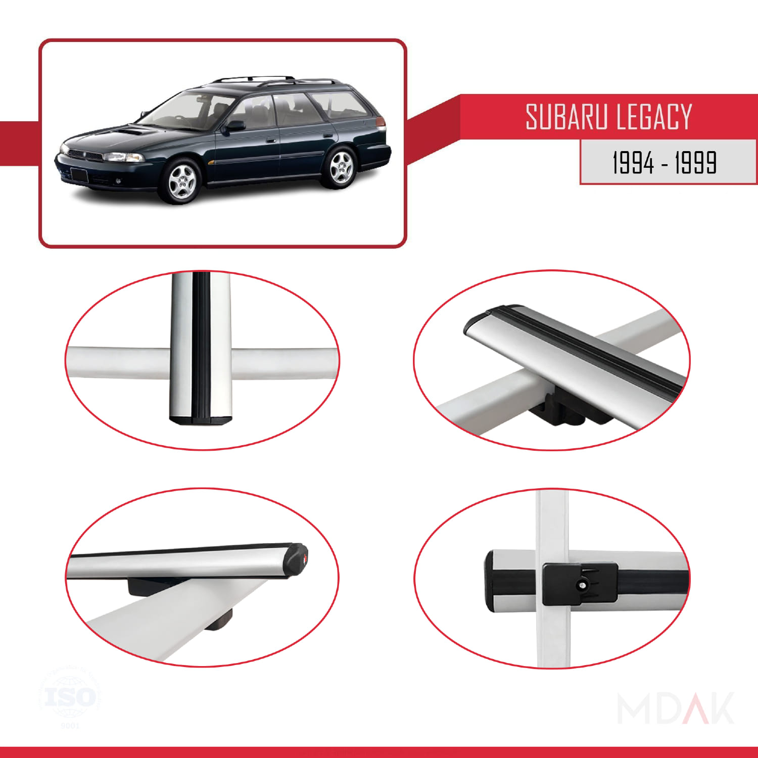 Subaru Legacy 2 (BD) 1994-1999 Arası ile Uyumlu BASIC Model Ara Atkı Tavan Barı Gri 3 Adet - Görsel 4