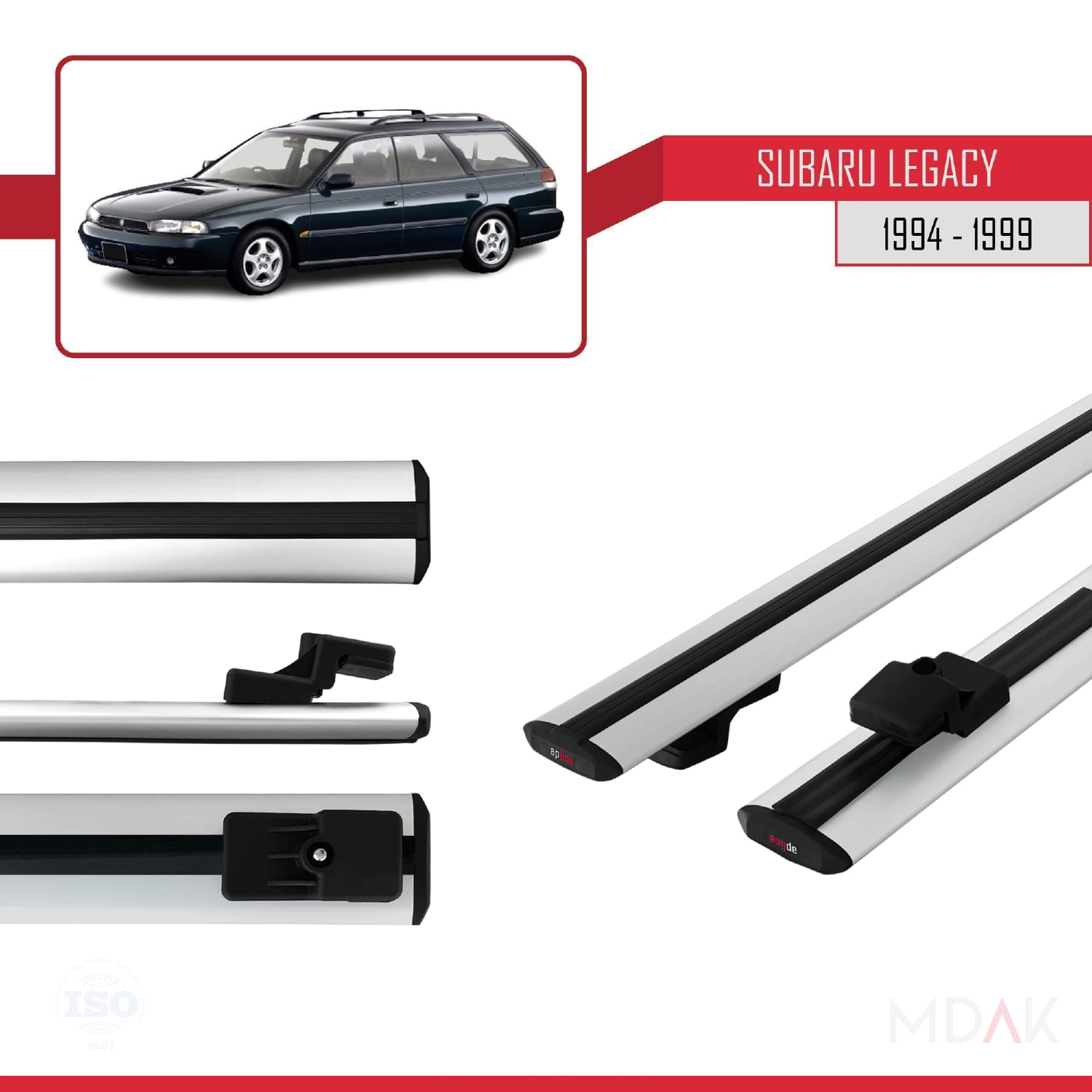 Subaru Legacy 2 (BD) 1994-1999 Arası ile Uyumlu BASIC Model Ara Atkı Tavan Barı Gri 2 Adet - Görsel 3