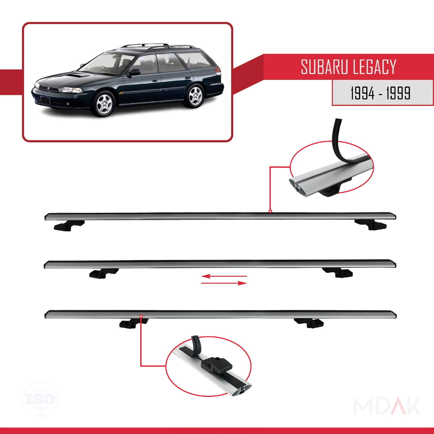 Subaru Legacy 2 (BD) 1994-1999 Arası ile Uyumlu BASIC Model Ara Atkı Tavan Barı Gri 2 Adet - Görsel 5
