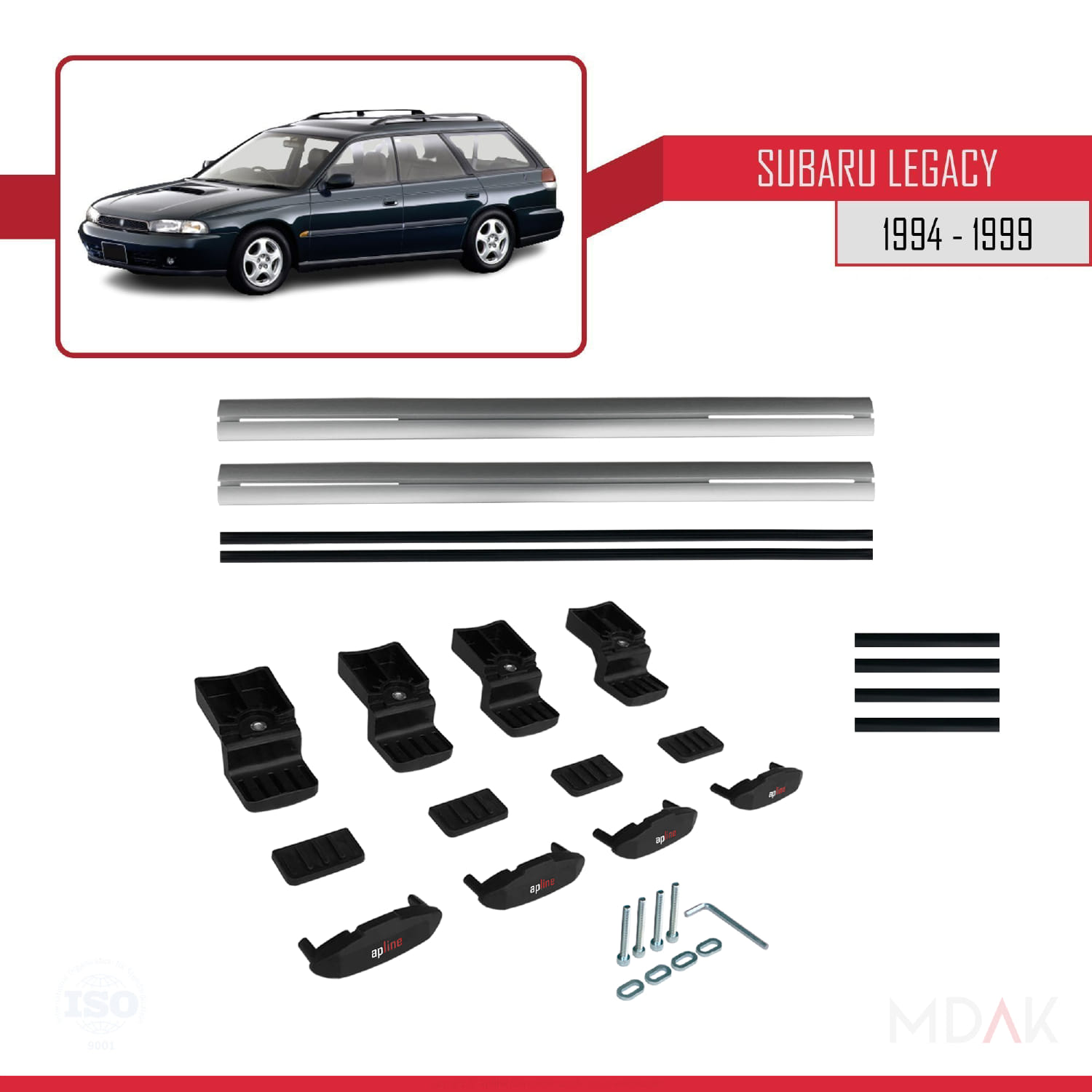 Subaru Legacy 2 (BD) 1994-1999 Arası ile Uyumlu BASIC Model Ara Atkı Tavan Barı Gri 2 Adet - Görsel 6