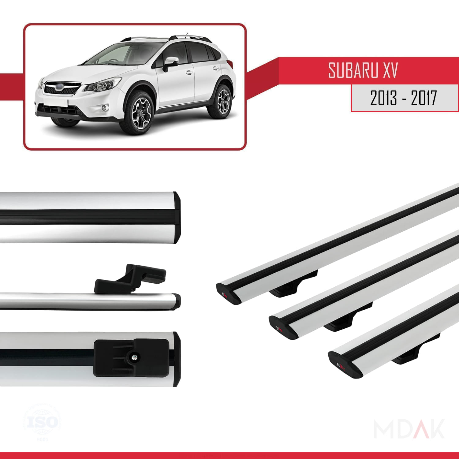 Subaru XV 2013-2017 Arası ile Uyumlu BASIC Model Ara Atkı Tavan Barı Gri 3 Adet - Görsel 3