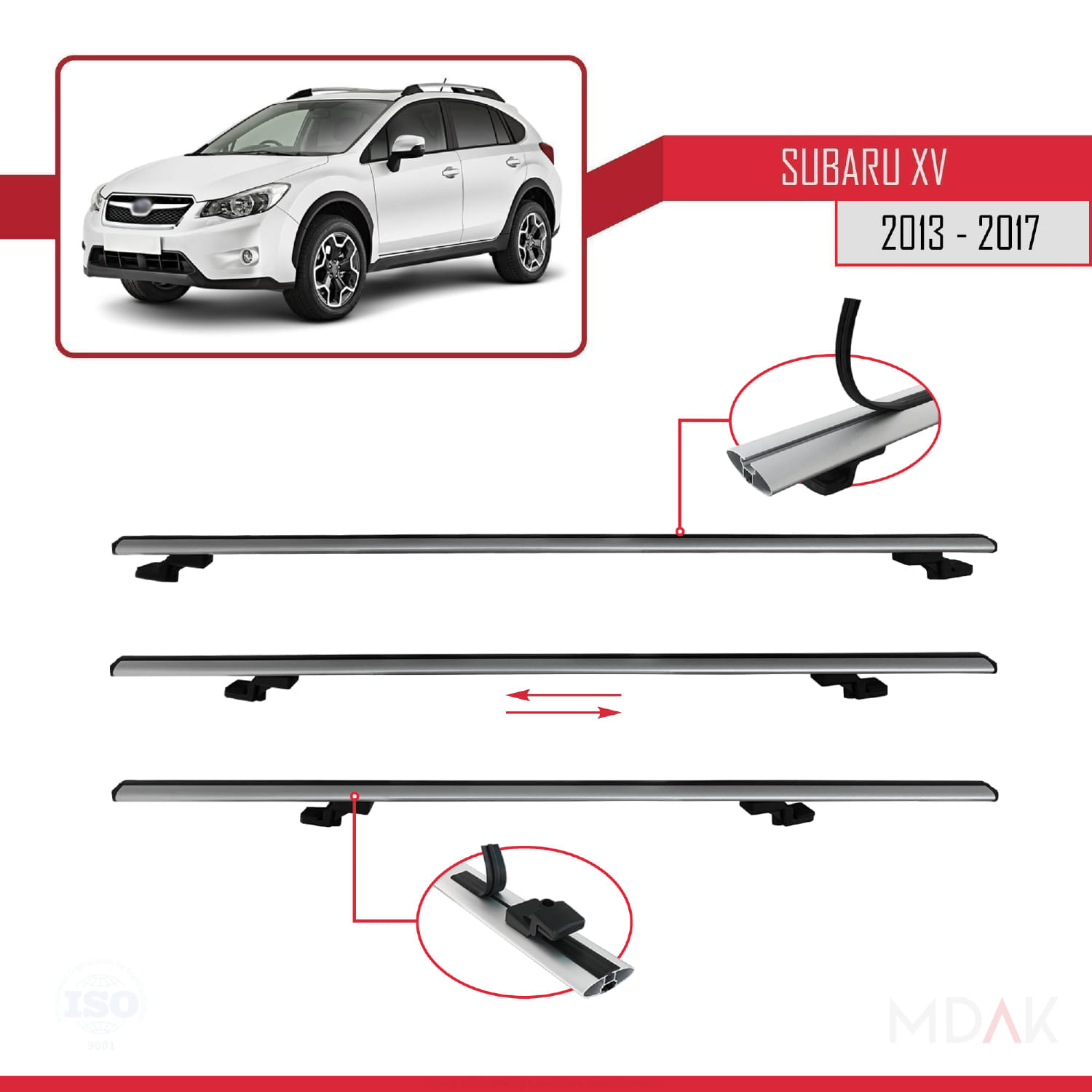 Subaru XV 2013-2017 Arası ile Uyumlu BASIC Model Ara Atkı Tavan Barı Gri 3 Adet - Görsel 5