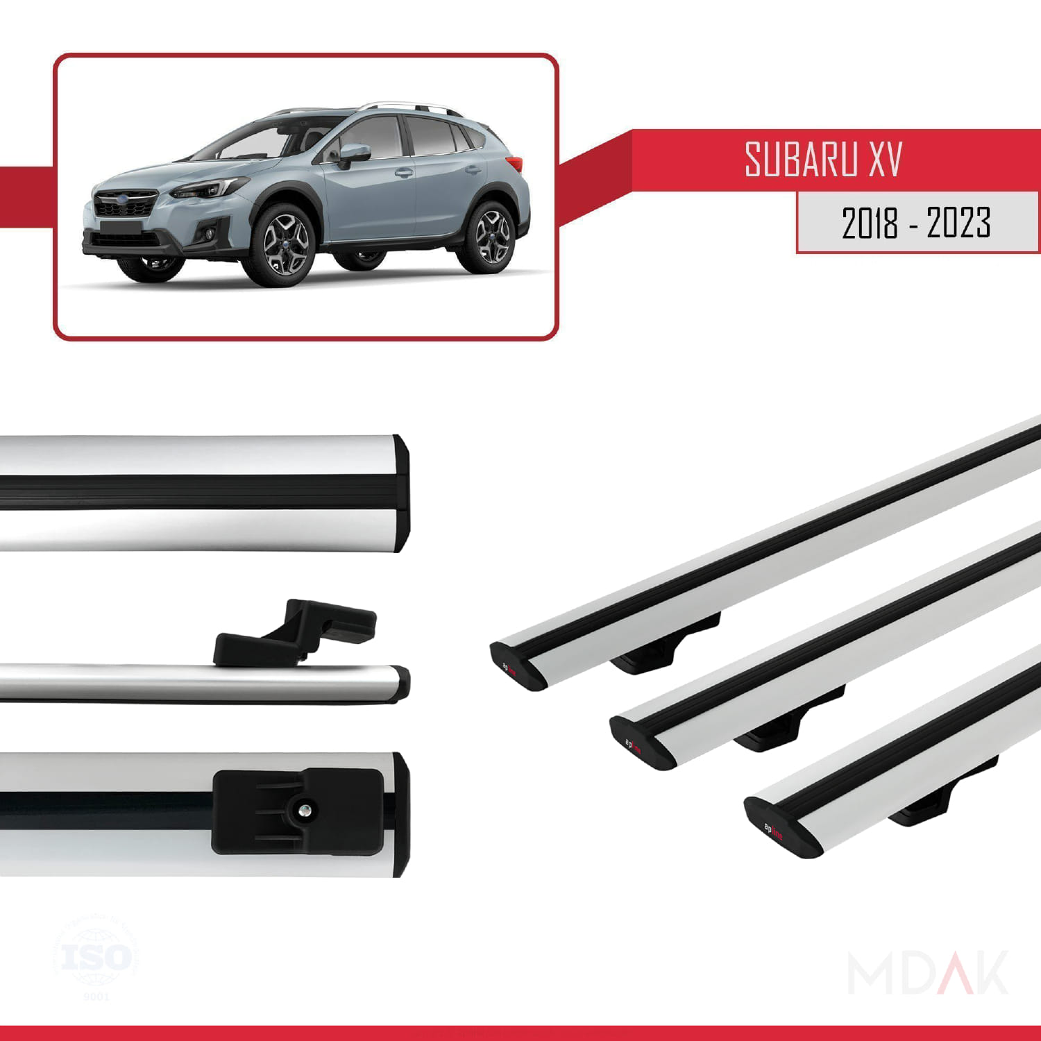 Subaru XV 2 2018-2023 Arası ile Uyumlu BASIC Model Ara Atkı Tavan Barı Gri 3 Adet - Görsel 3