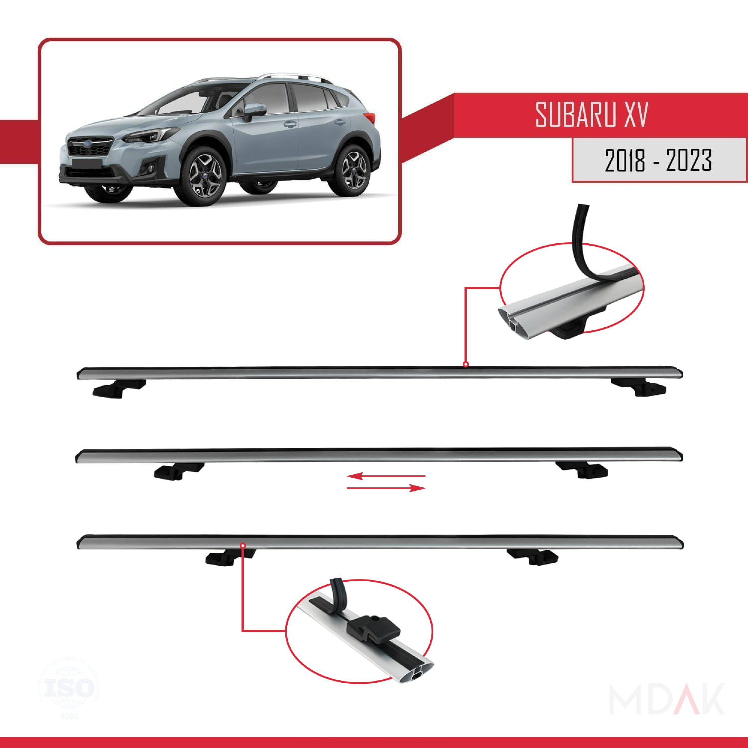Subaru XV 2 2018-2023 Arası ile Uyumlu BASIC Model Ara Atkı Tavan Barı Gri 2 Adet - Görsel 5