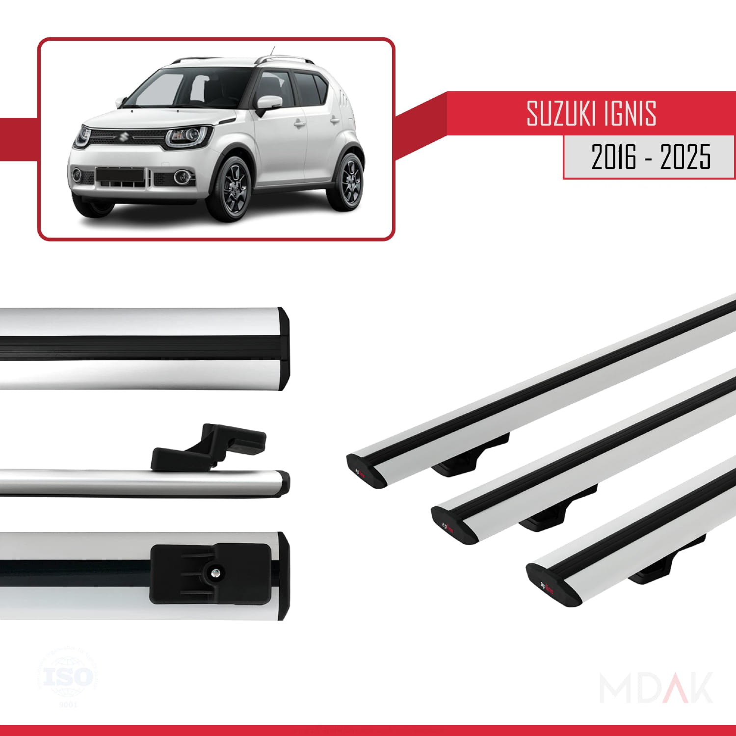 Suzuki Ignis 2016 ve Sonrası ile Uyumlu BASIC Model Ara Atkı Tavan Barı Gri 3 Adet - Görsel 3