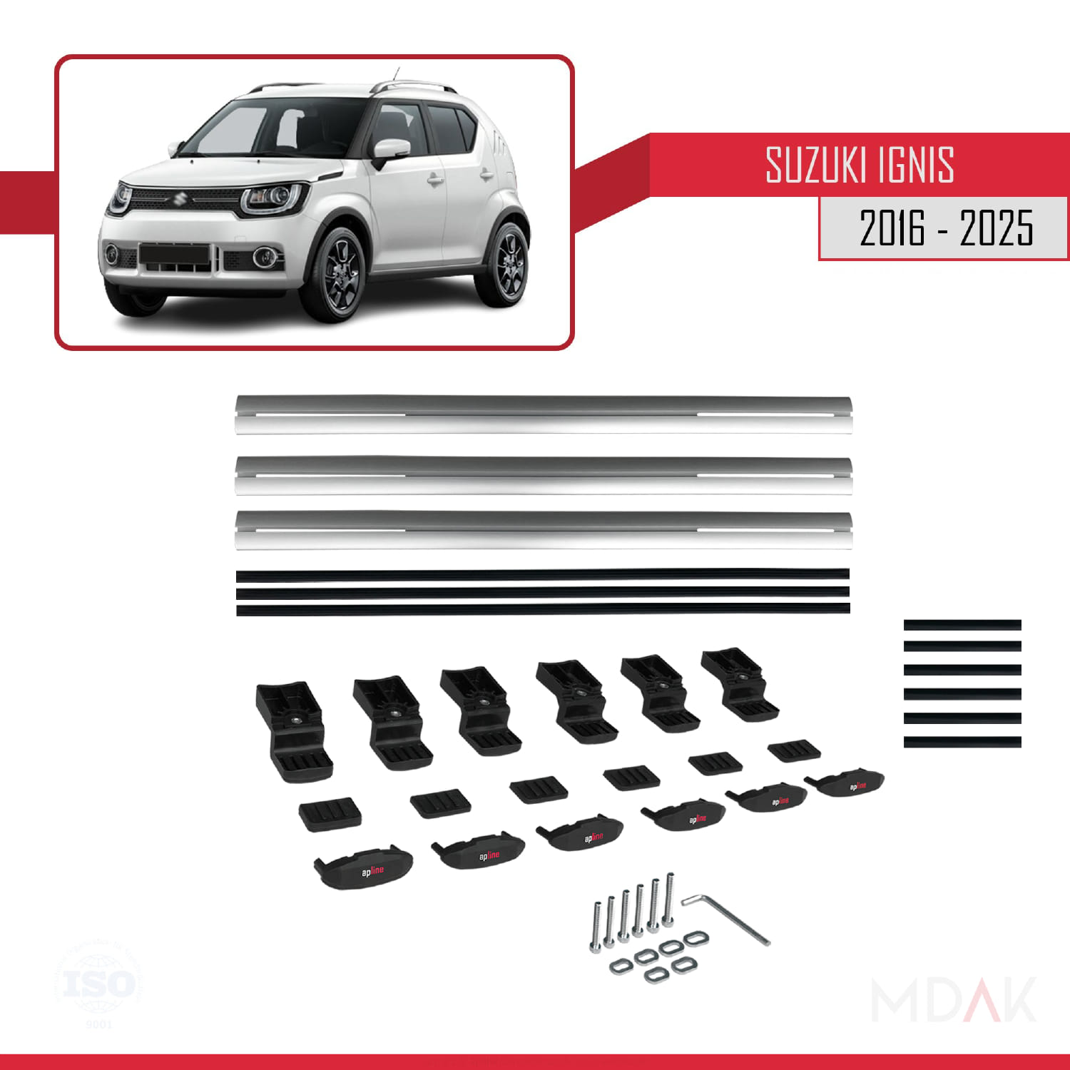 Suzuki Ignis 2016 ve Sonrası ile Uyumlu BASIC Model Ara Atkı Tavan Barı Gri 3 Adet - Görsel 6