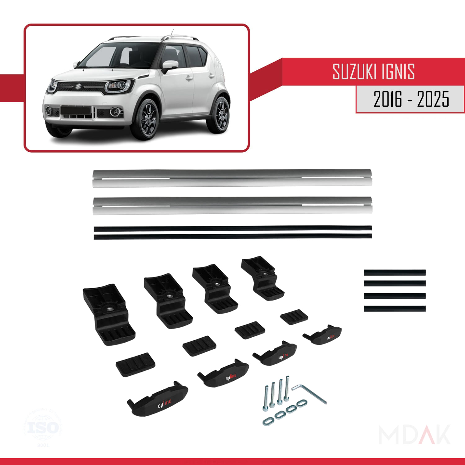 Suzuki Ignis 2016 ve Sonrası ile Uyumlu BASIC Model Ara Atkı Tavan Barı Gri 2 Adet - Görsel 6