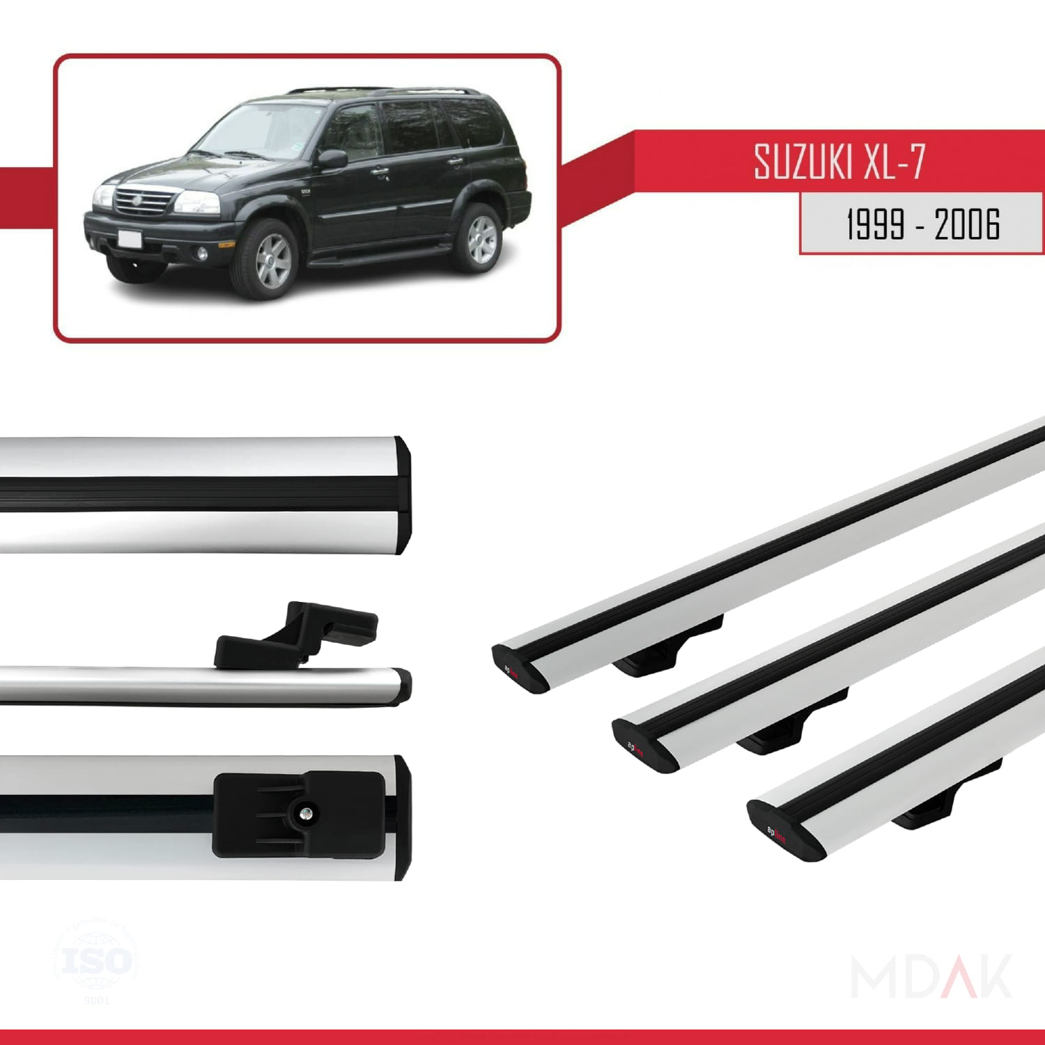 Suzuki XL-7 1998-2006 Arası ile Uyumlu BASIC Model Ara Atkı Tavan Barı Gri 3 Adet - Görsel 3