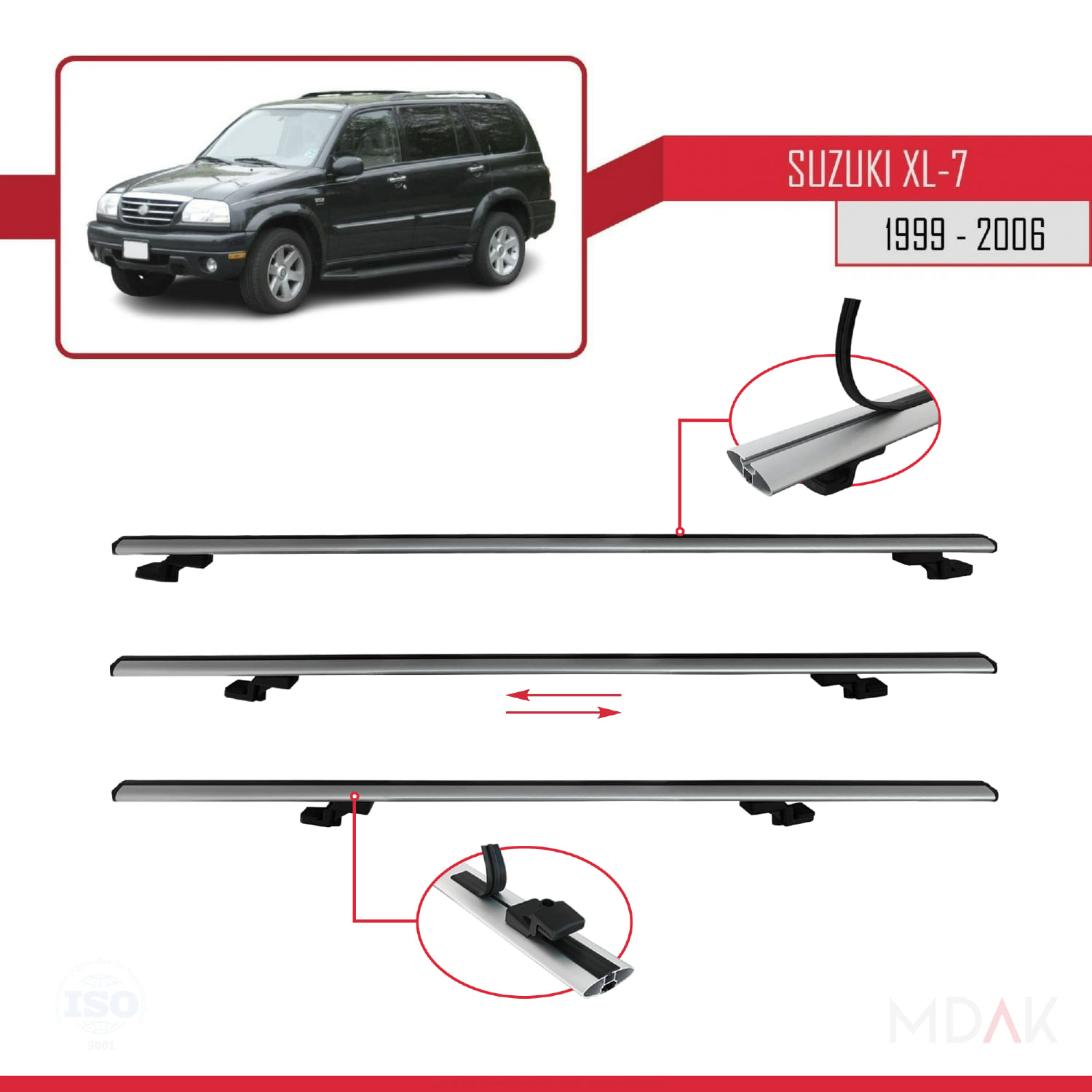 Suzuki XL-7 1998-2006 Arası ile Uyumlu BASIC Model Ara Atkı Tavan Barı Gri 3 Adet - Görsel 5