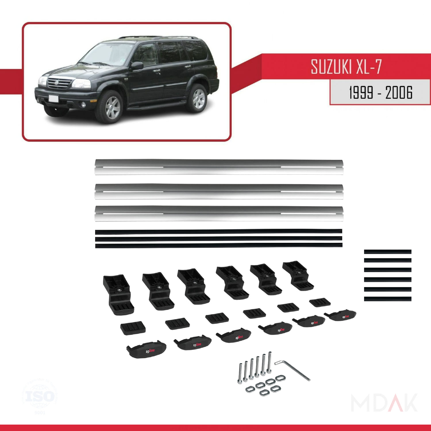 Suzuki XL-7 1998-2006 Arası ile Uyumlu BASIC Model Ara Atkı Tavan Barı Gri 3 Adet - Görsel 6