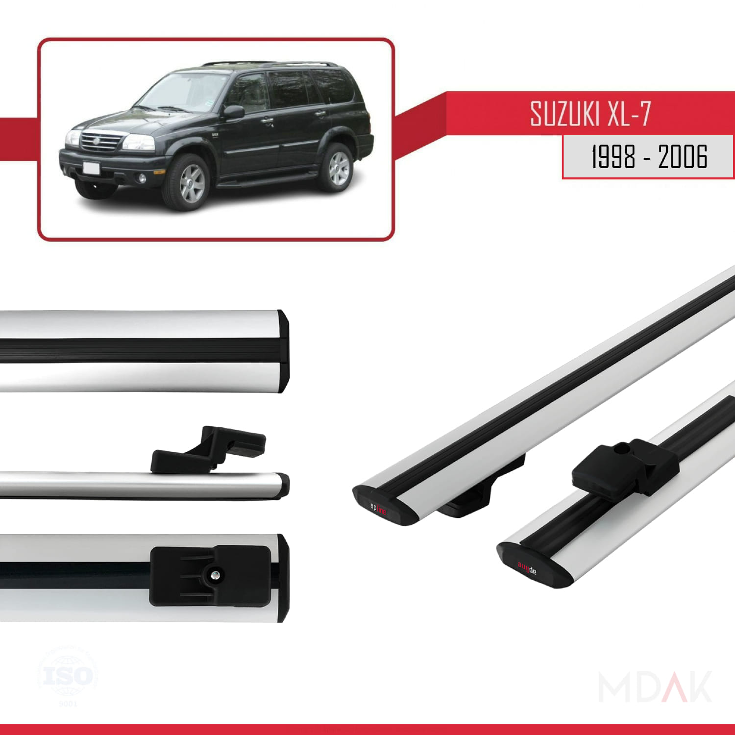 Suzuki XL-7 1998-2006 Arası ile Uyumlu BASIC Model Ara Atkı Tavan Barı Gri 2 Adet - Görsel 3