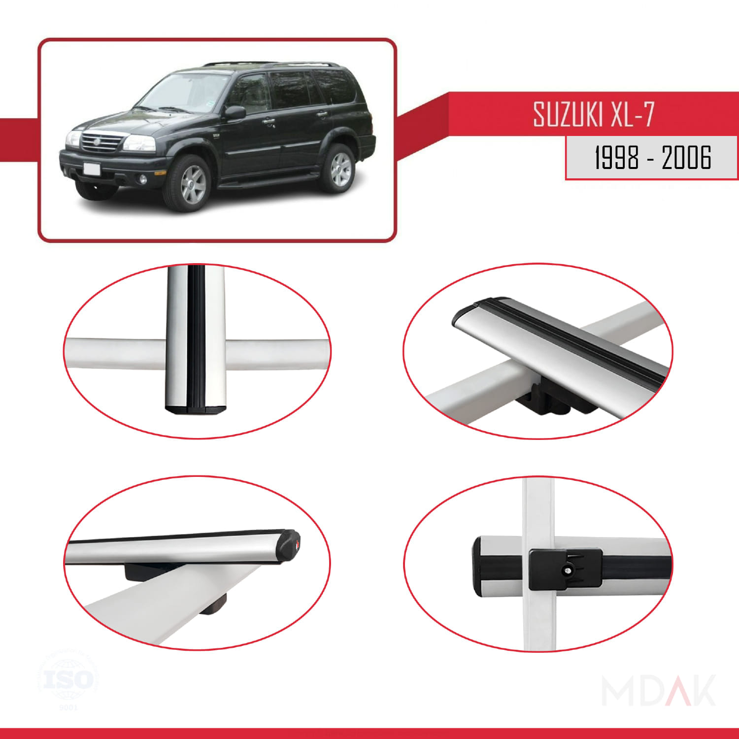 Suzuki XL-7 1998-2006 Arası ile Uyumlu BASIC Model Ara Atkı Tavan Barı Gri 2 Adet - Görsel 4