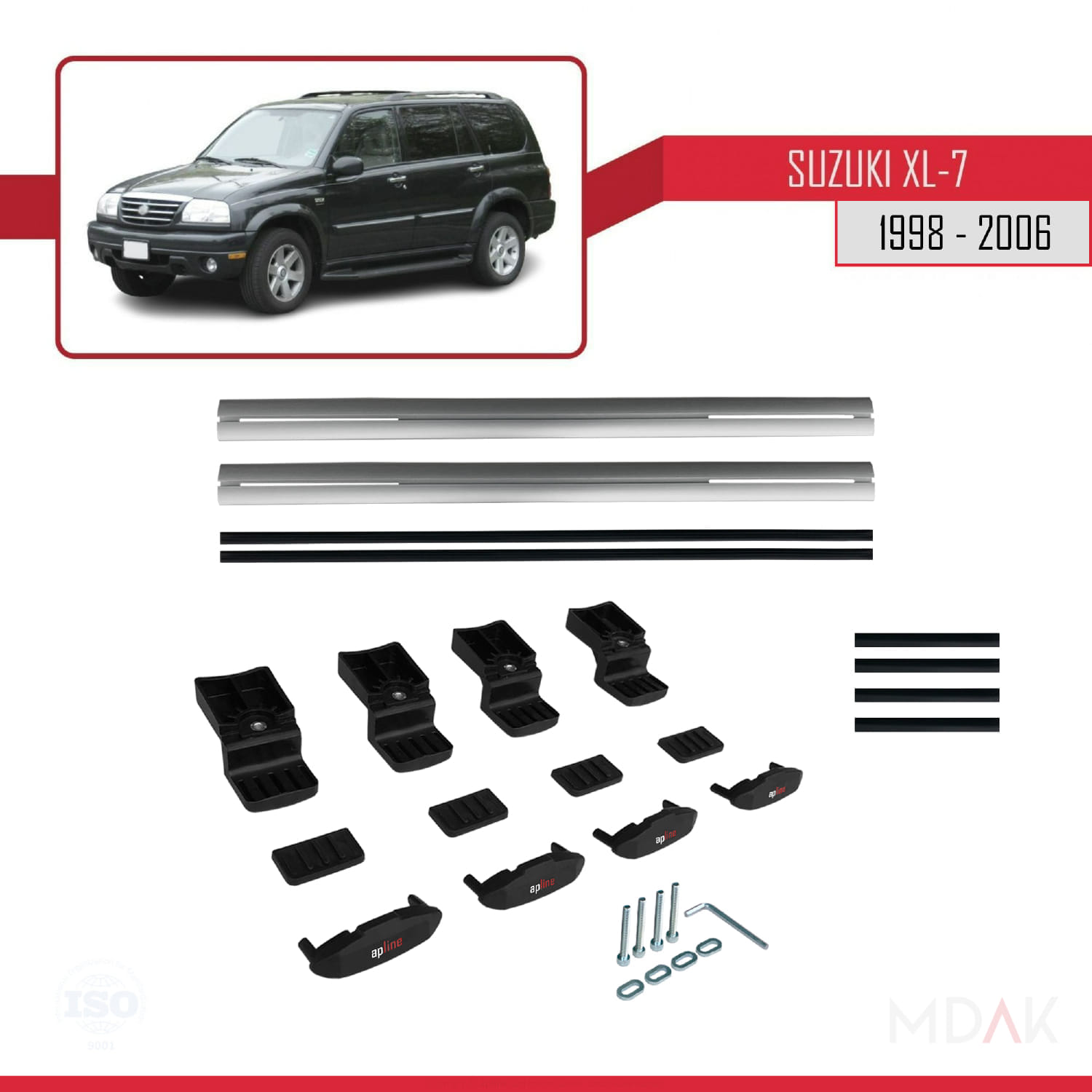 Suzuki XL-7 1998-2006 Arası ile Uyumlu BASIC Model Ara Atkı Tavan Barı Gri 2 Adet - Görsel 6