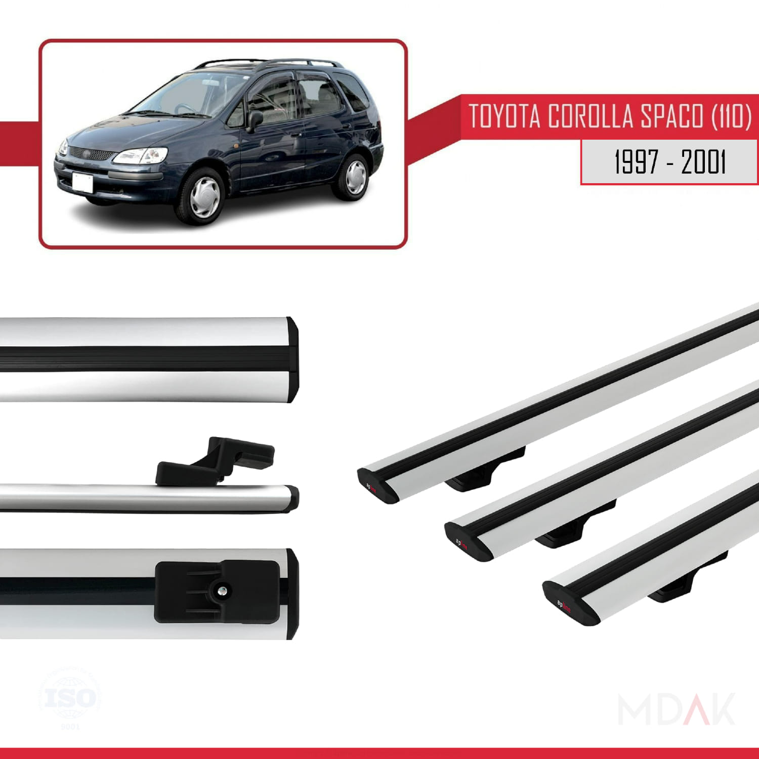 Toyota Corolla Spacio (E110) 1997-2001 Arası ile Uyumlu BASIC Model Ara Atkı Tavan Barı Gri 3 Adet - Görsel 3