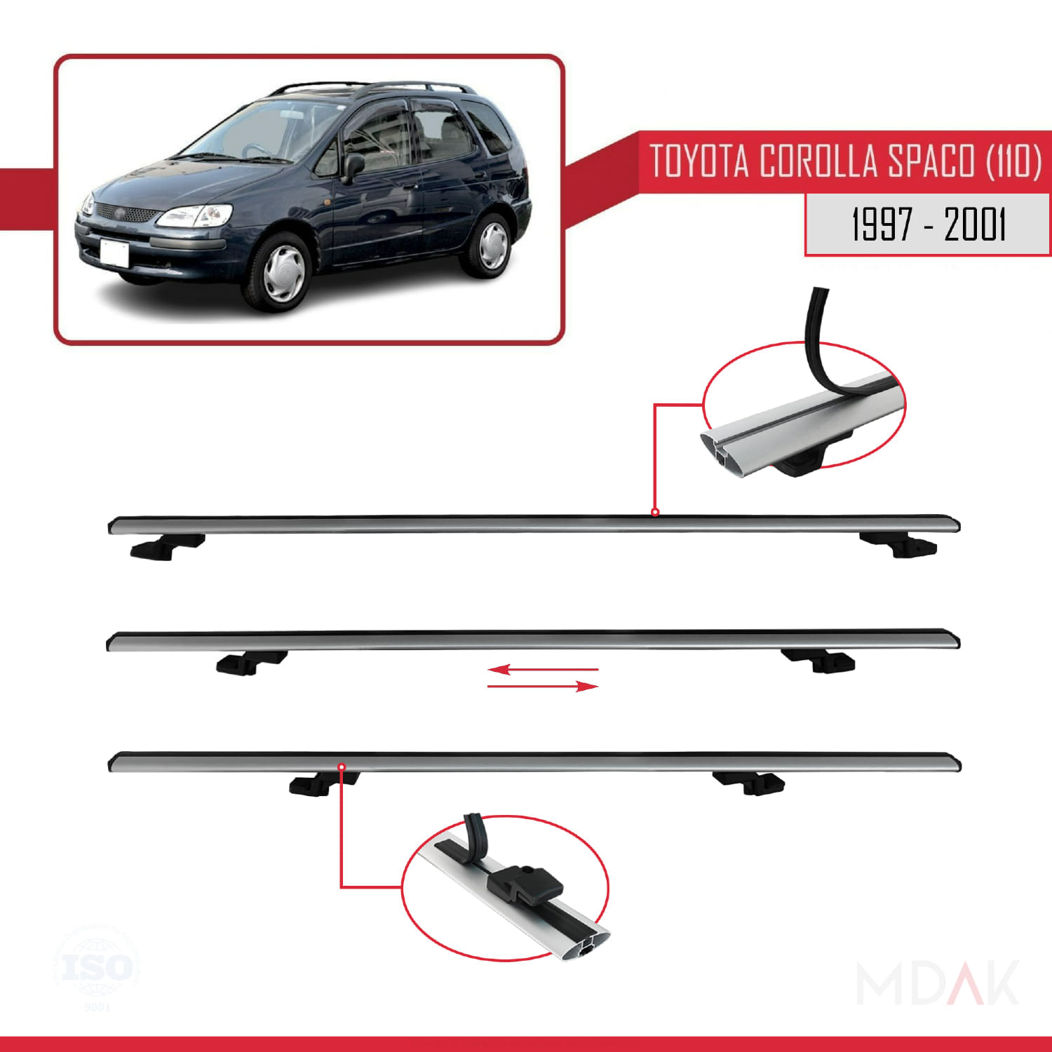 Toyota Corolla Spacio (E110) 1997-2001 Arası ile Uyumlu BASIC Model Ara Atkı Tavan Barı Gri 3 Adet - Görsel 5