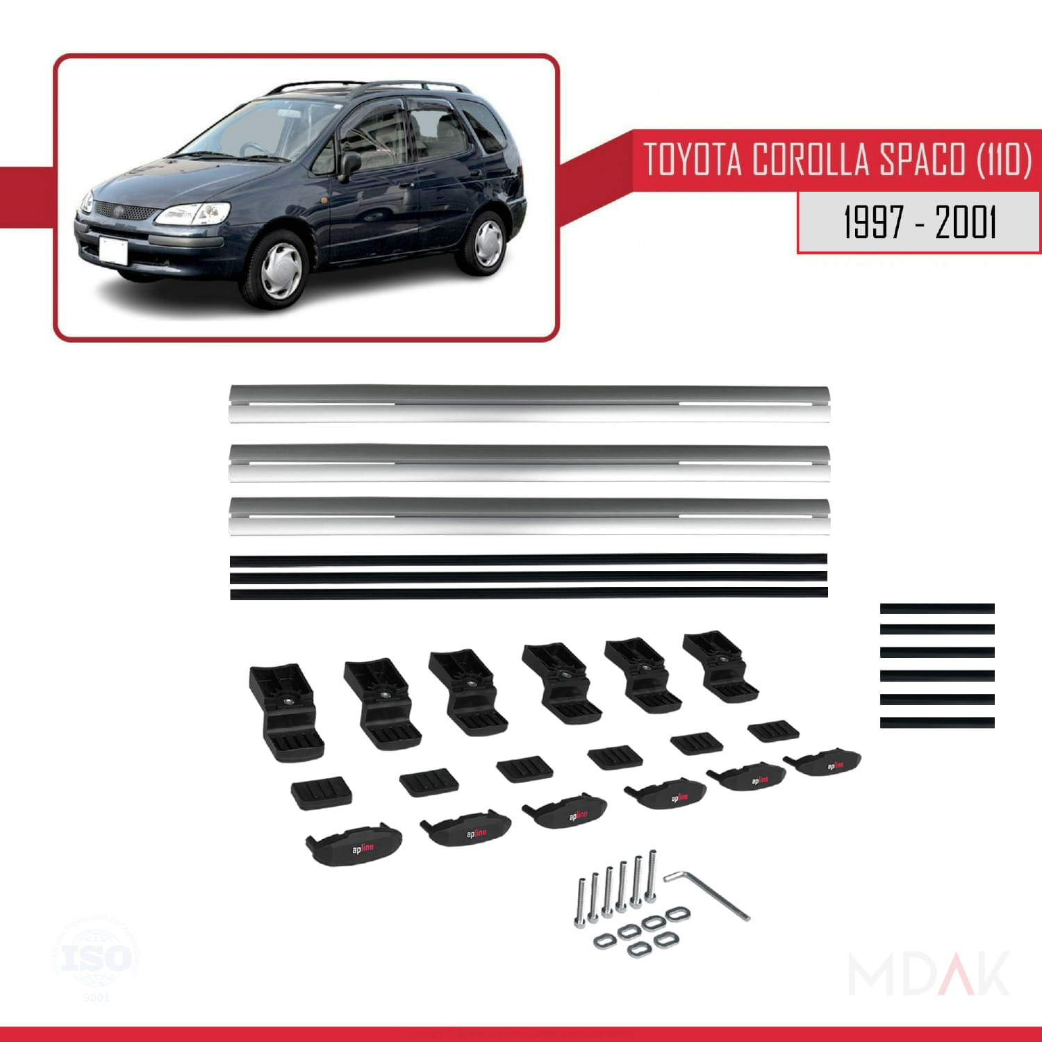 Toyota Corolla Spacio (E110) 1997-2001 Arası ile Uyumlu BASIC Model Ara Atkı Tavan Barı Gri 3 Adet - Görsel 6