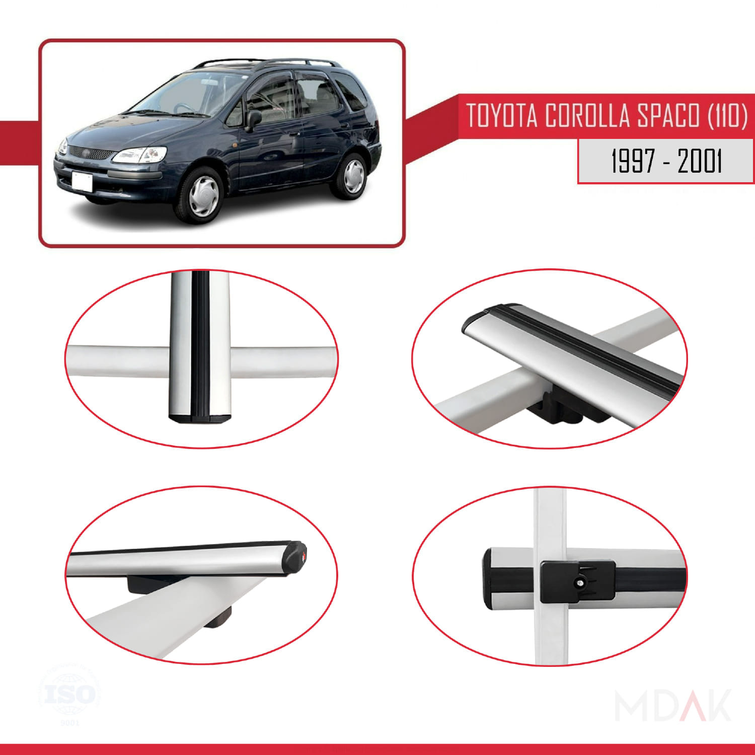 Toyota Corolla Spacio (E110) 1997-2001 Arası ile Uyumlu BASIC Model Ara Atkı Tavan Barı Gri 2 Adet - Görsel 4