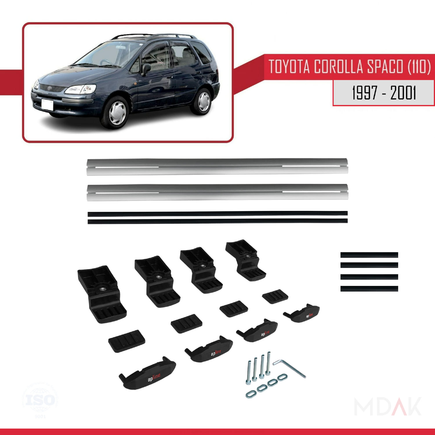 Toyota Corolla Spacio (E110) 1997-2001 Arası ile Uyumlu BASIC Model Ara Atkı Tavan Barı Gri 2 Adet - Görsel 6